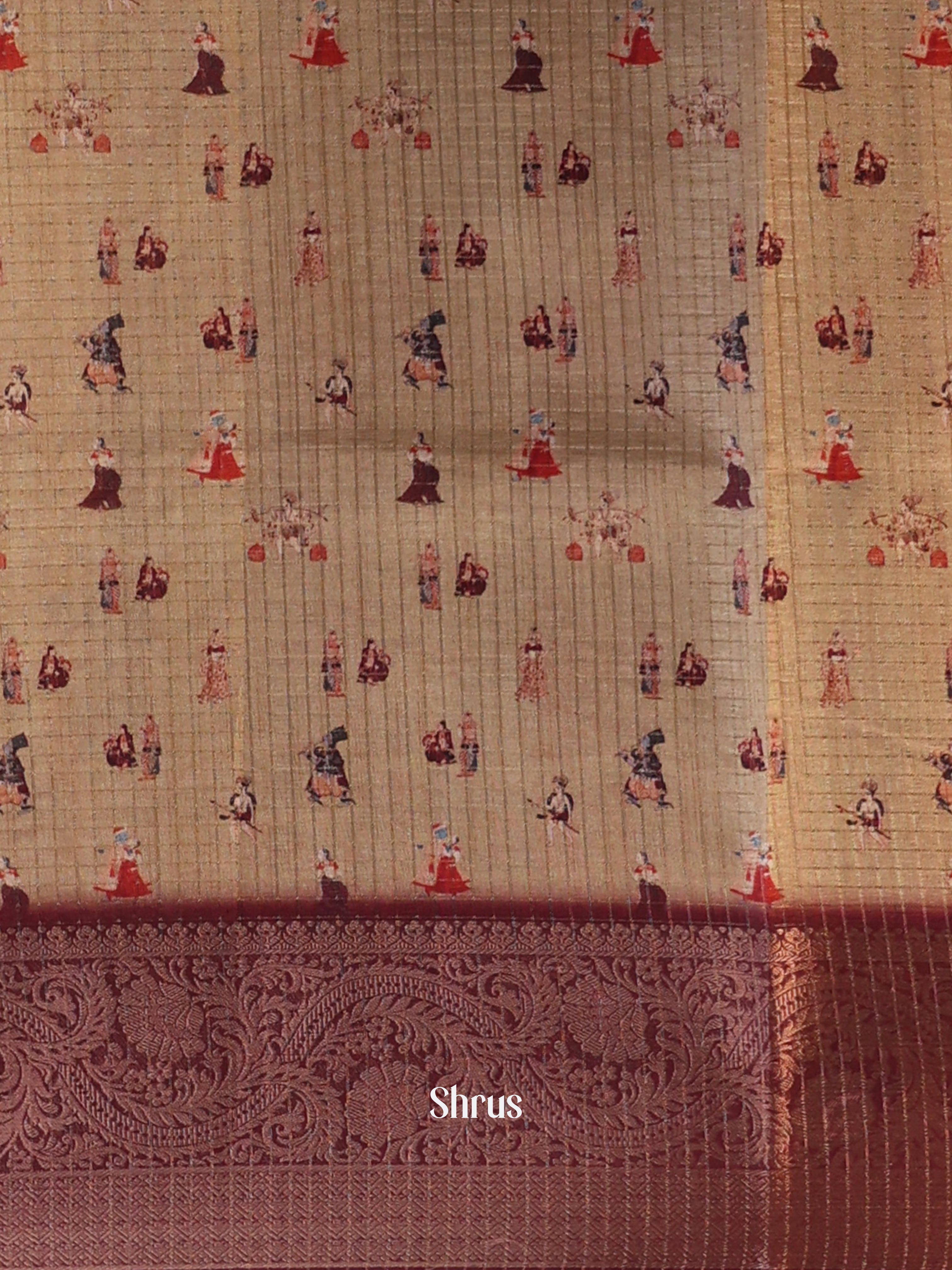 Lite Brown & Brown - Printed Semi Tussar Saree - Shop on Shrus.com