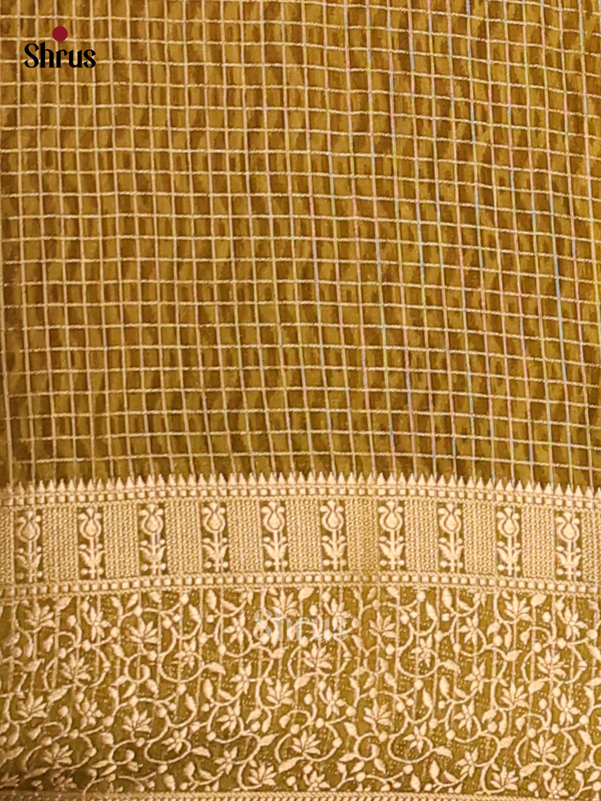 Mehandi green with light brown - Semi Chanderi - CIS15051 - Shop on Shrus.com