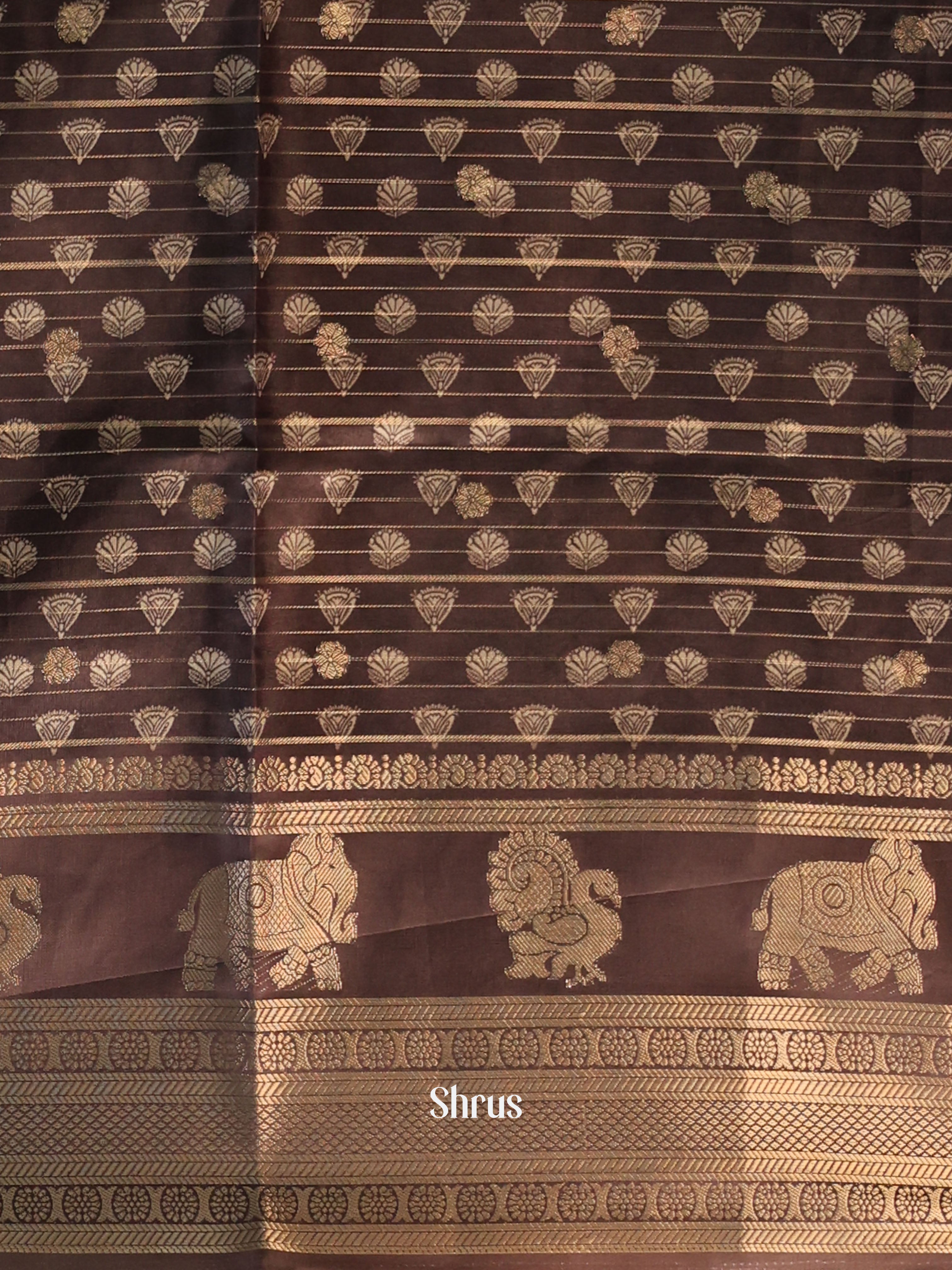 Cream & brown - Printed Semi Tussar Saree - Shop on Shrus.com