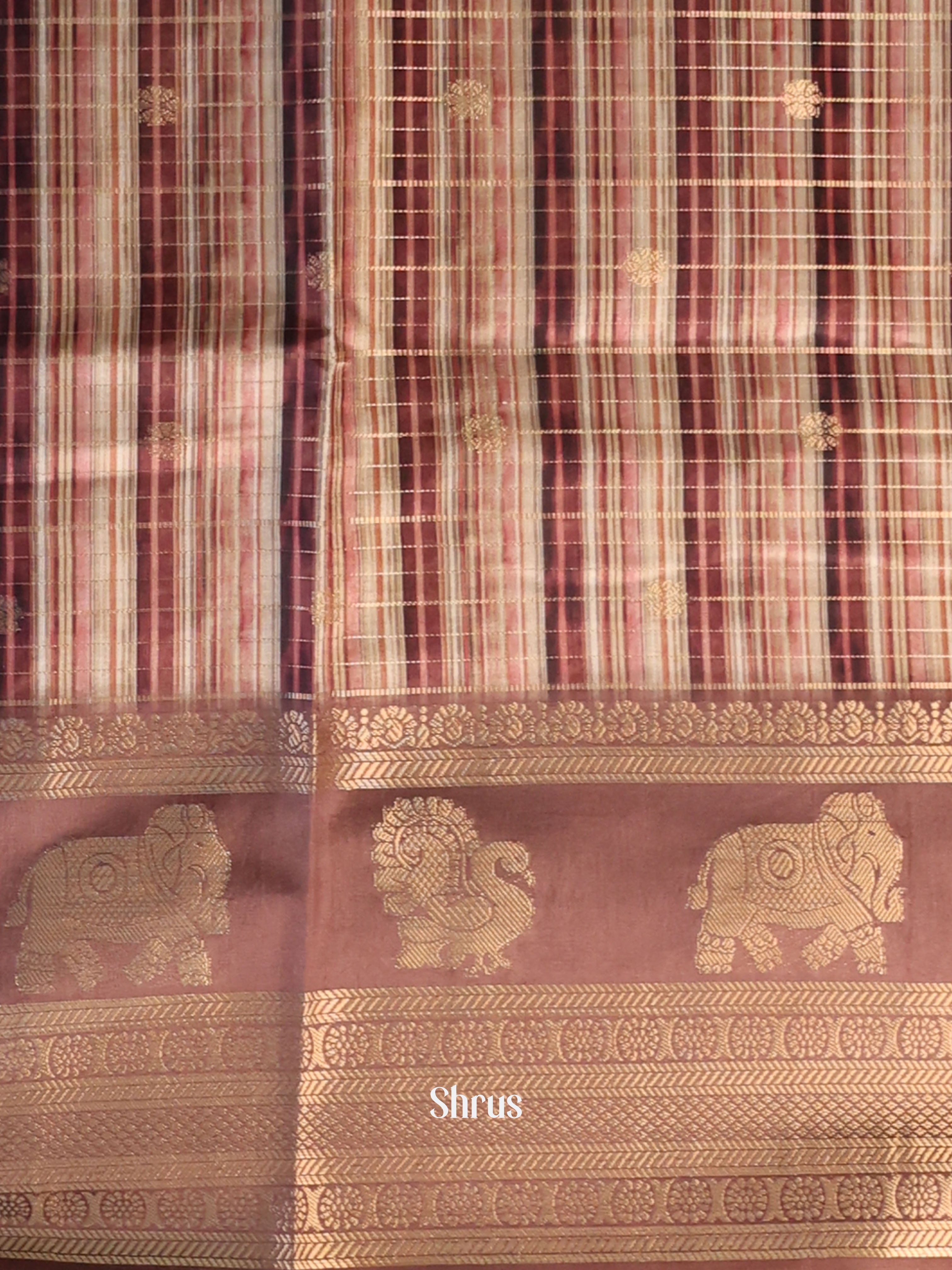 Lite Brown & Brown- Printed Semi Tussar Saree - Shop on Shrus.com