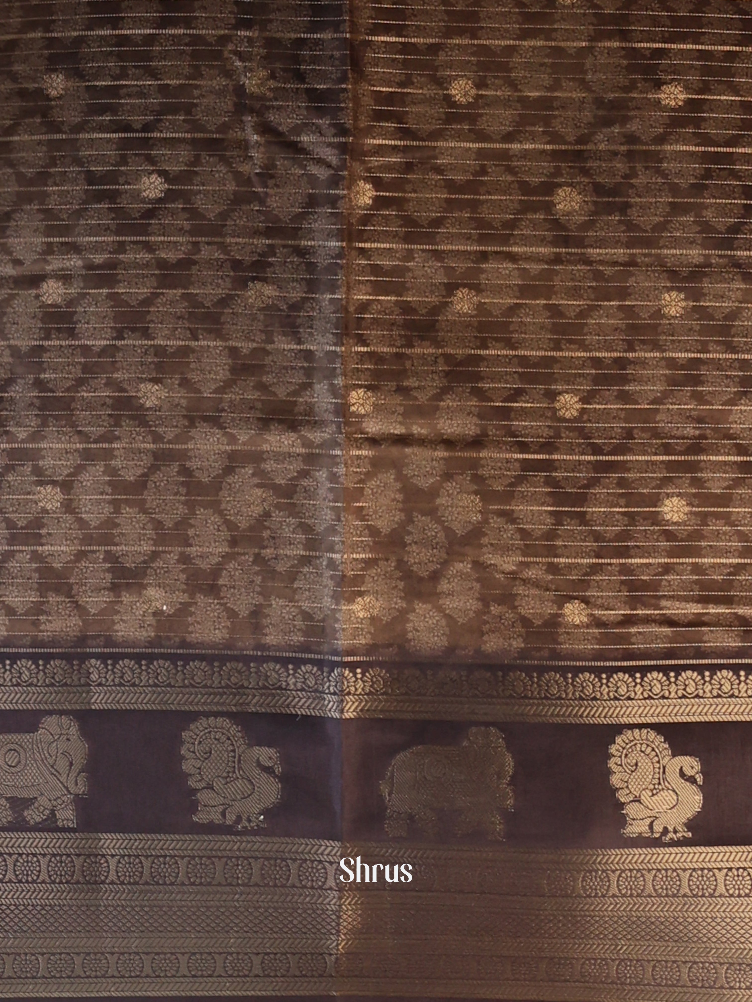 Cream & Brown - Printed Semi Tussar Saree - Shop on Shrus.com