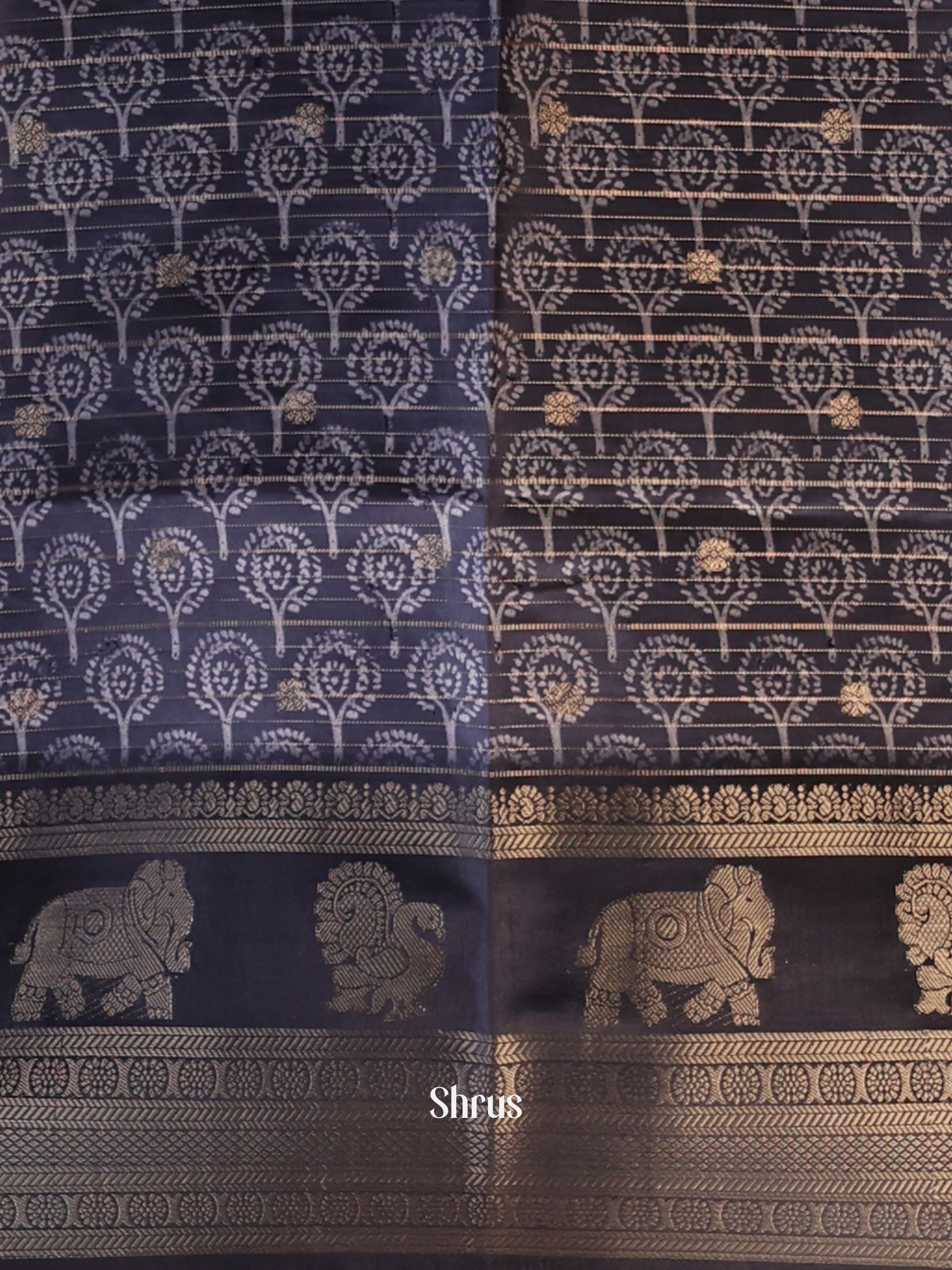 Lite Blue & Blue - Printed Semi Tussar Saree - Shop on Shrus.com