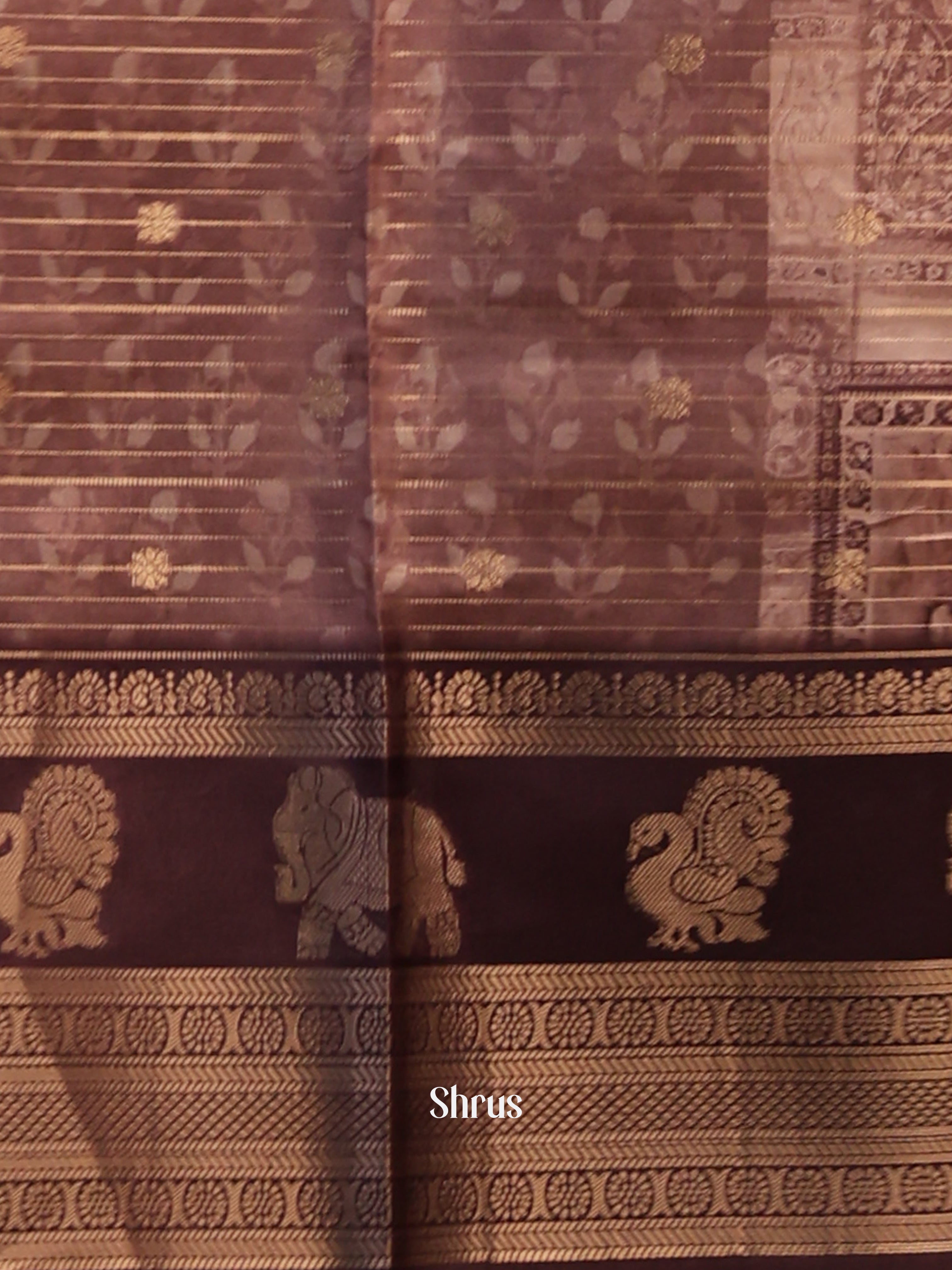 Dusty Brown & Brown - Printed Semi Tussar Saree - Shop on Shrus.com