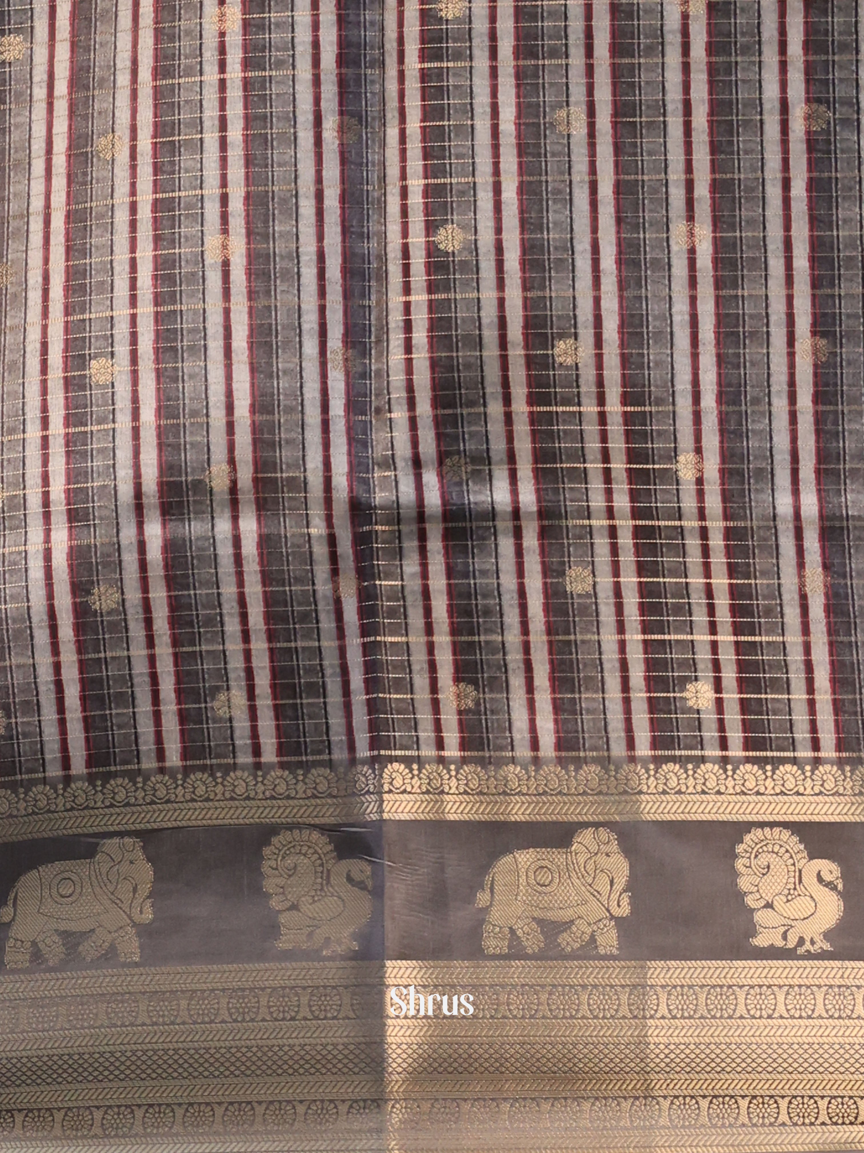 Grey & Brown- Printed Semi Tussar Saree - Shop on Shrus.com