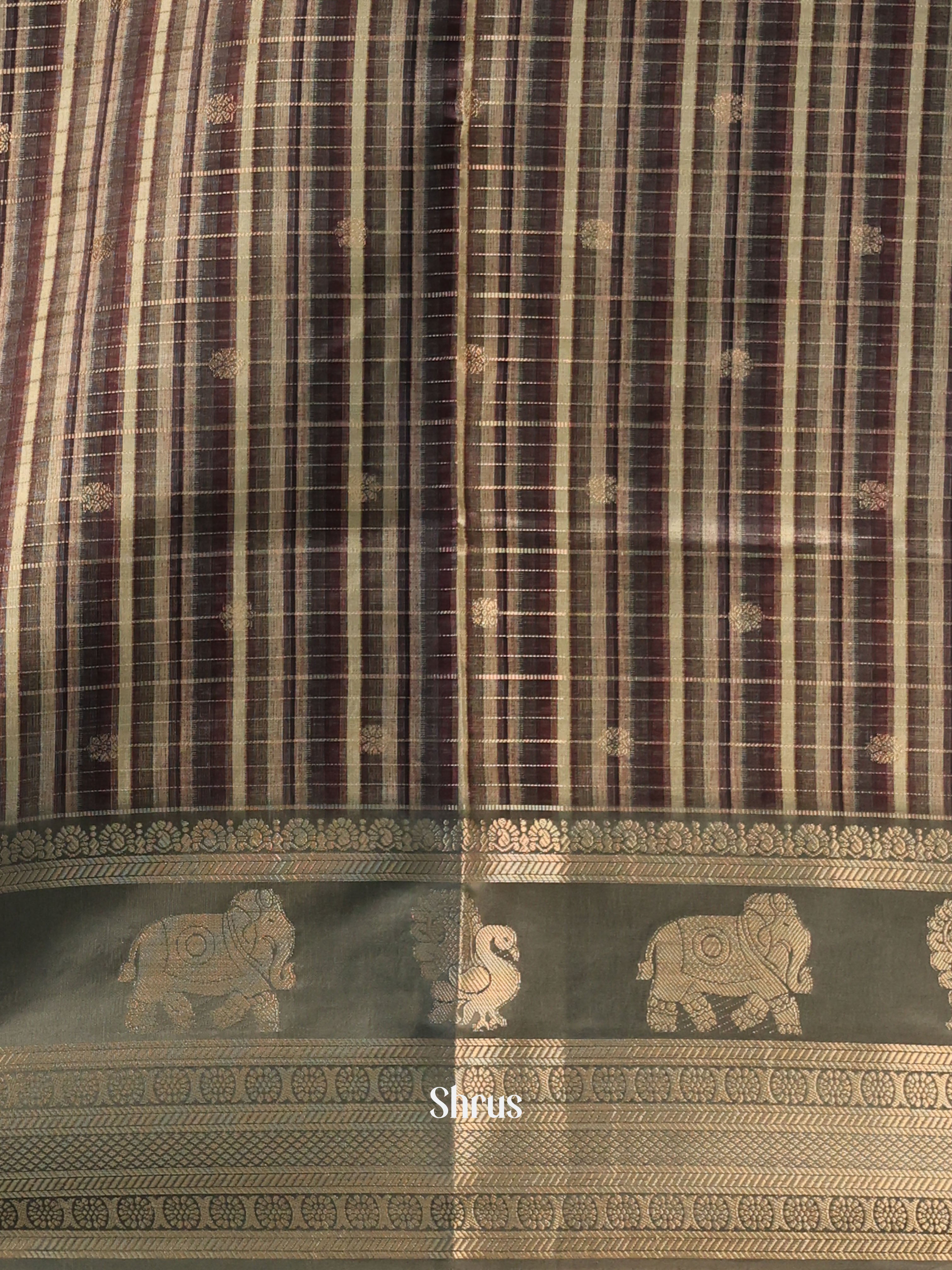 Grey Green & Brown- Printed Semi Tussar Saree - Shop on Shrus.com