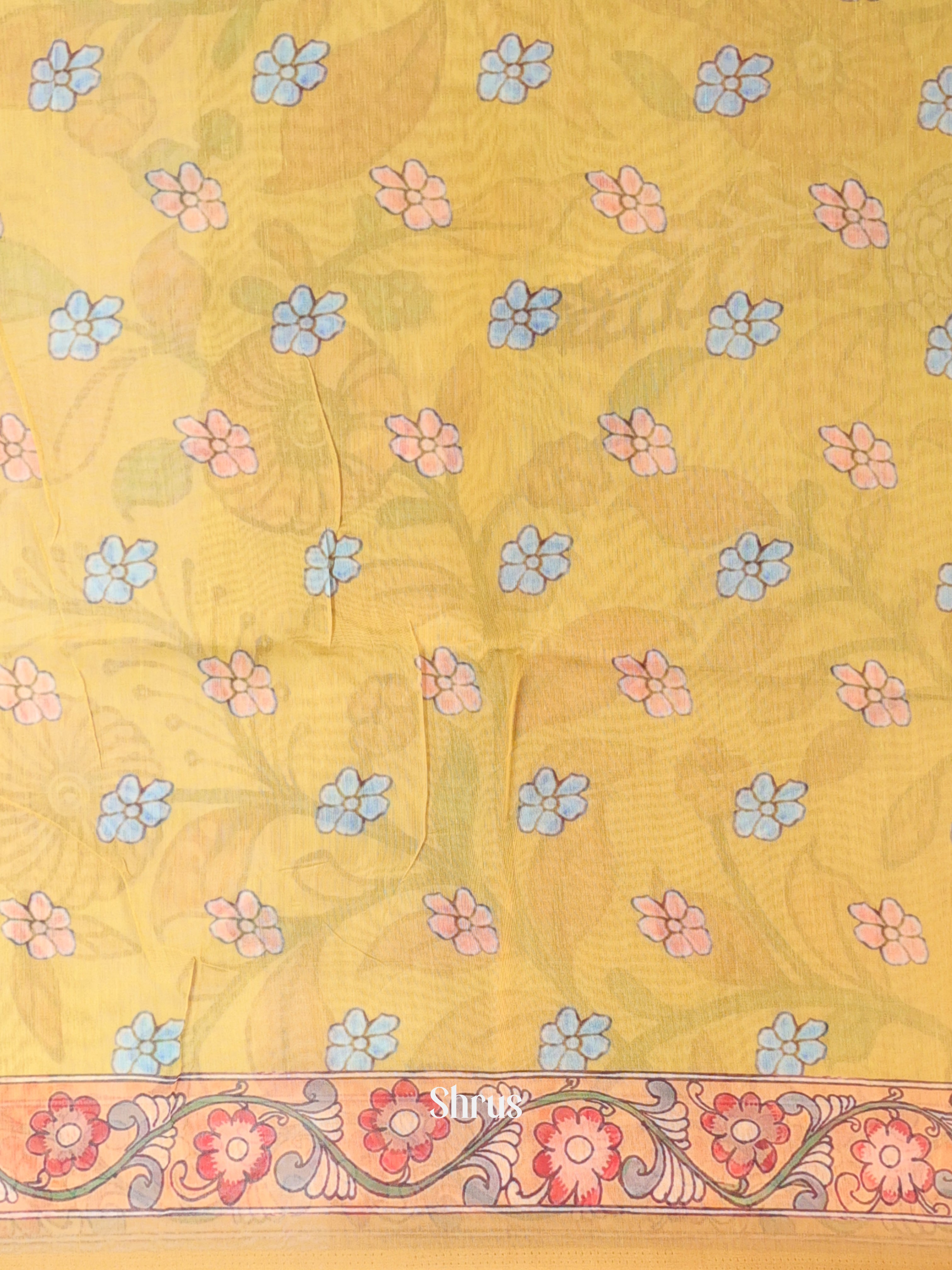 Teal & Yellow - Semi Chanderi Saree - Shop on Shrus.com
