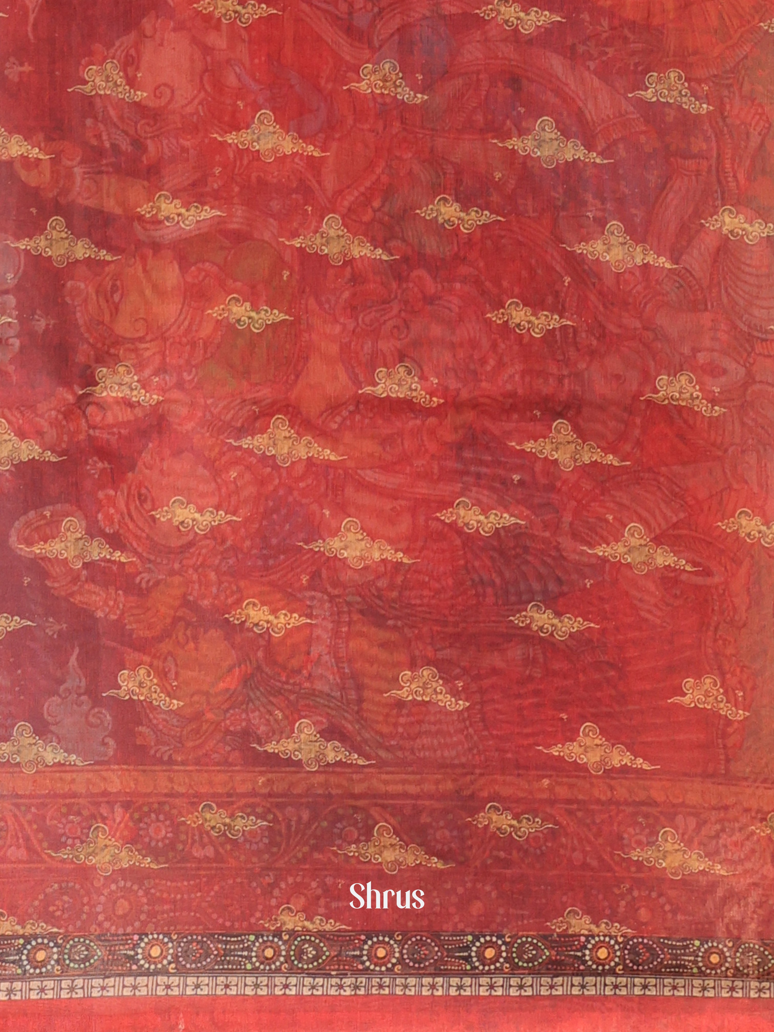 Blue & Red- Semi Chanderi Saree - Shop on Shrus.com