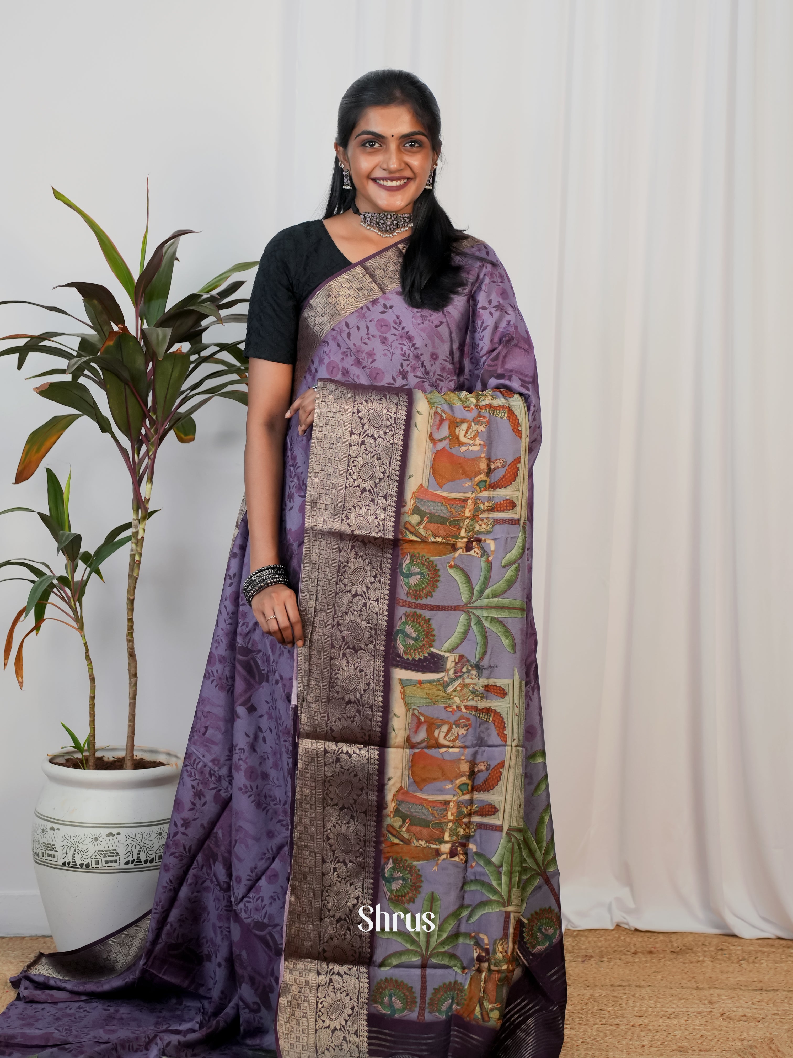 Purple - Semi Crepe Saree - Shop on Shrus.com