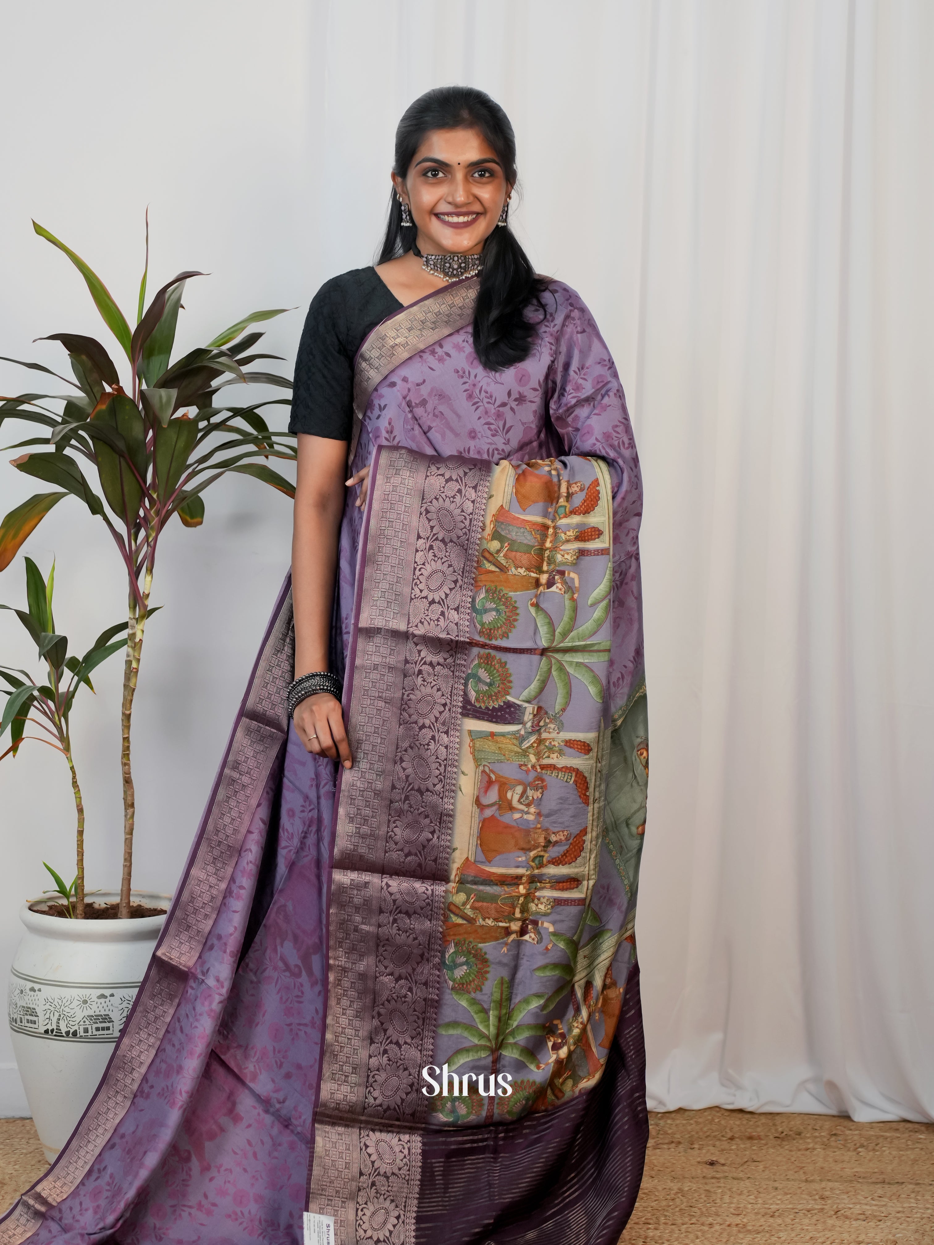 Purple - Semi Crepe Saree - Shop on Shrus.com