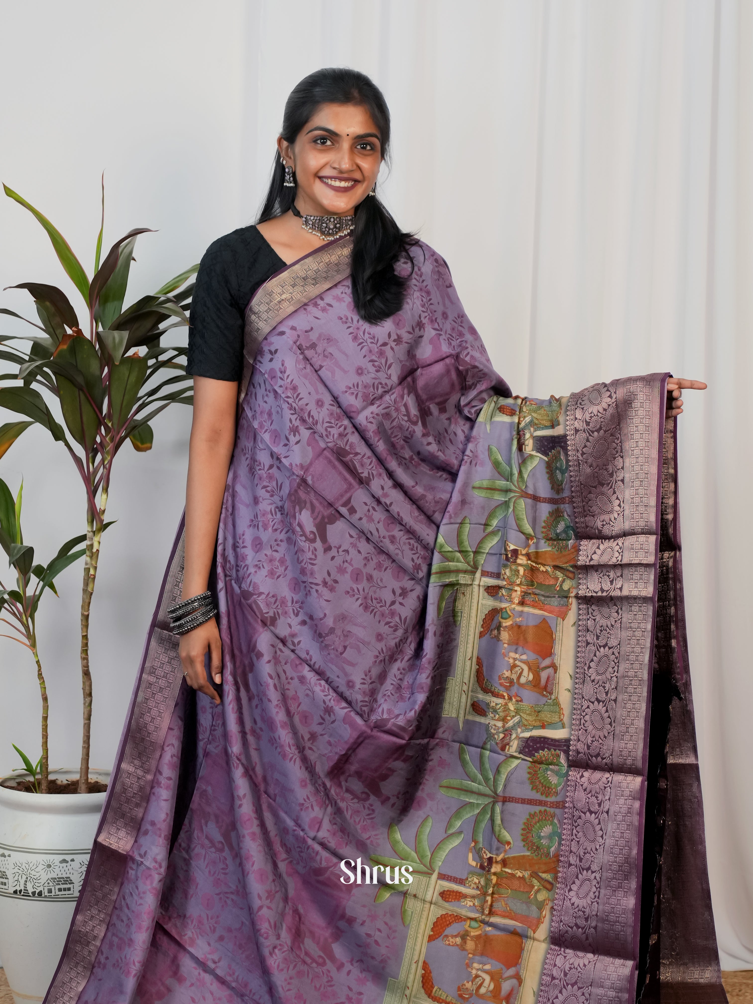 Purple - Semi Crepe Saree - Shop on Shrus.com