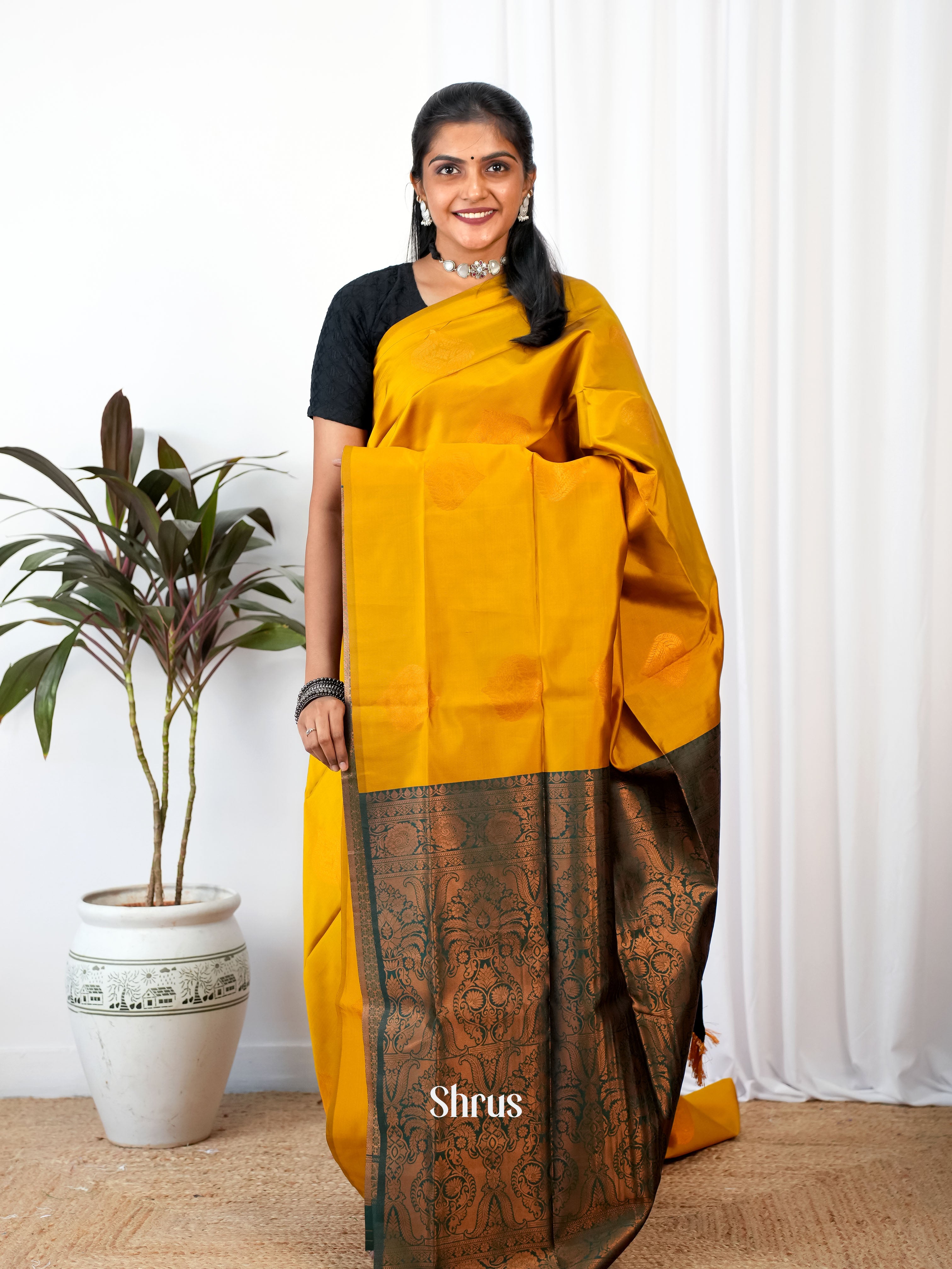 Mustardy Green& Green- Semi Softsilk - Shop on Shrus.com