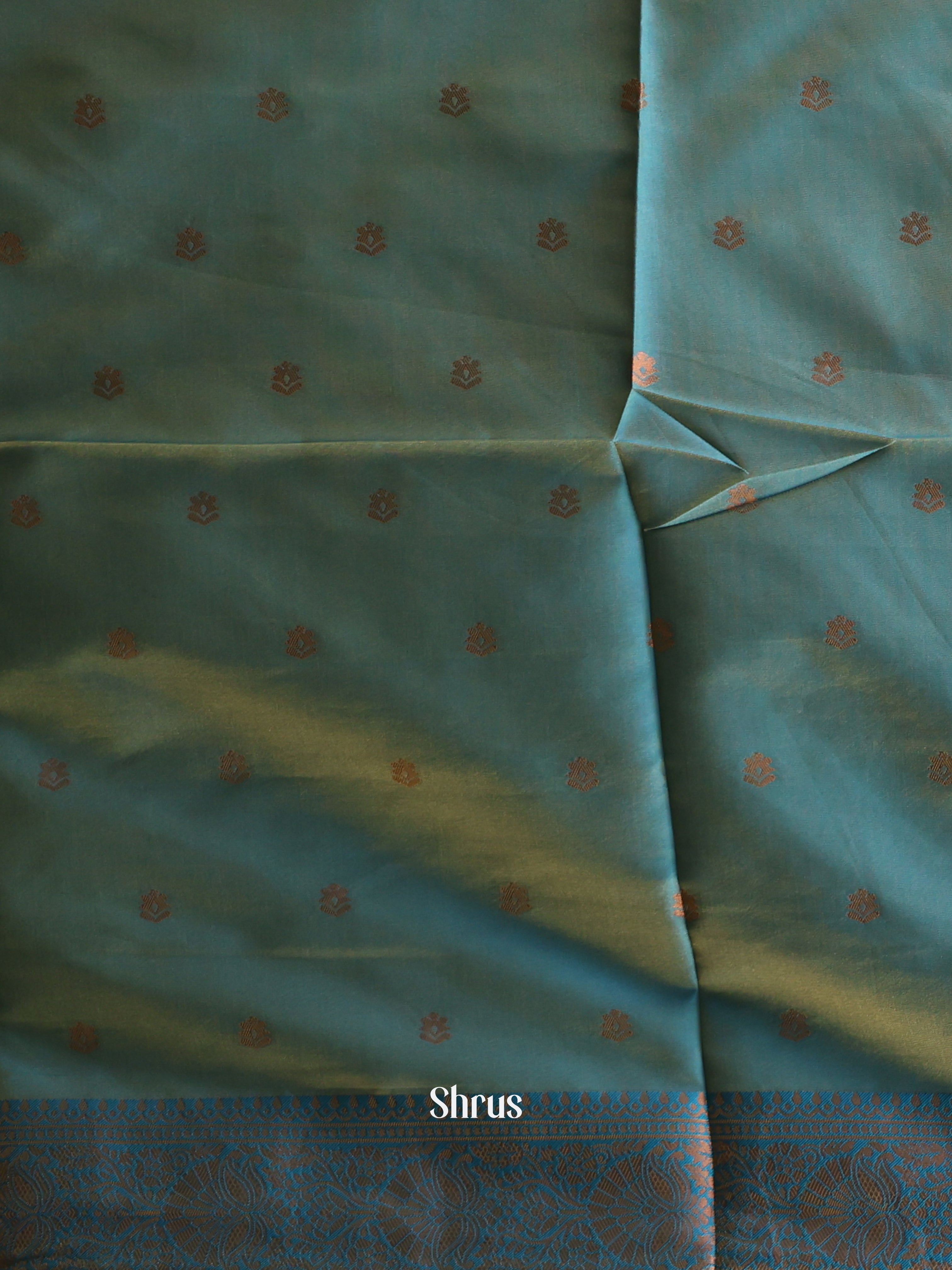Peachish Pink & Blue - Semi Softsilk Saree - Shop on Shrus.com