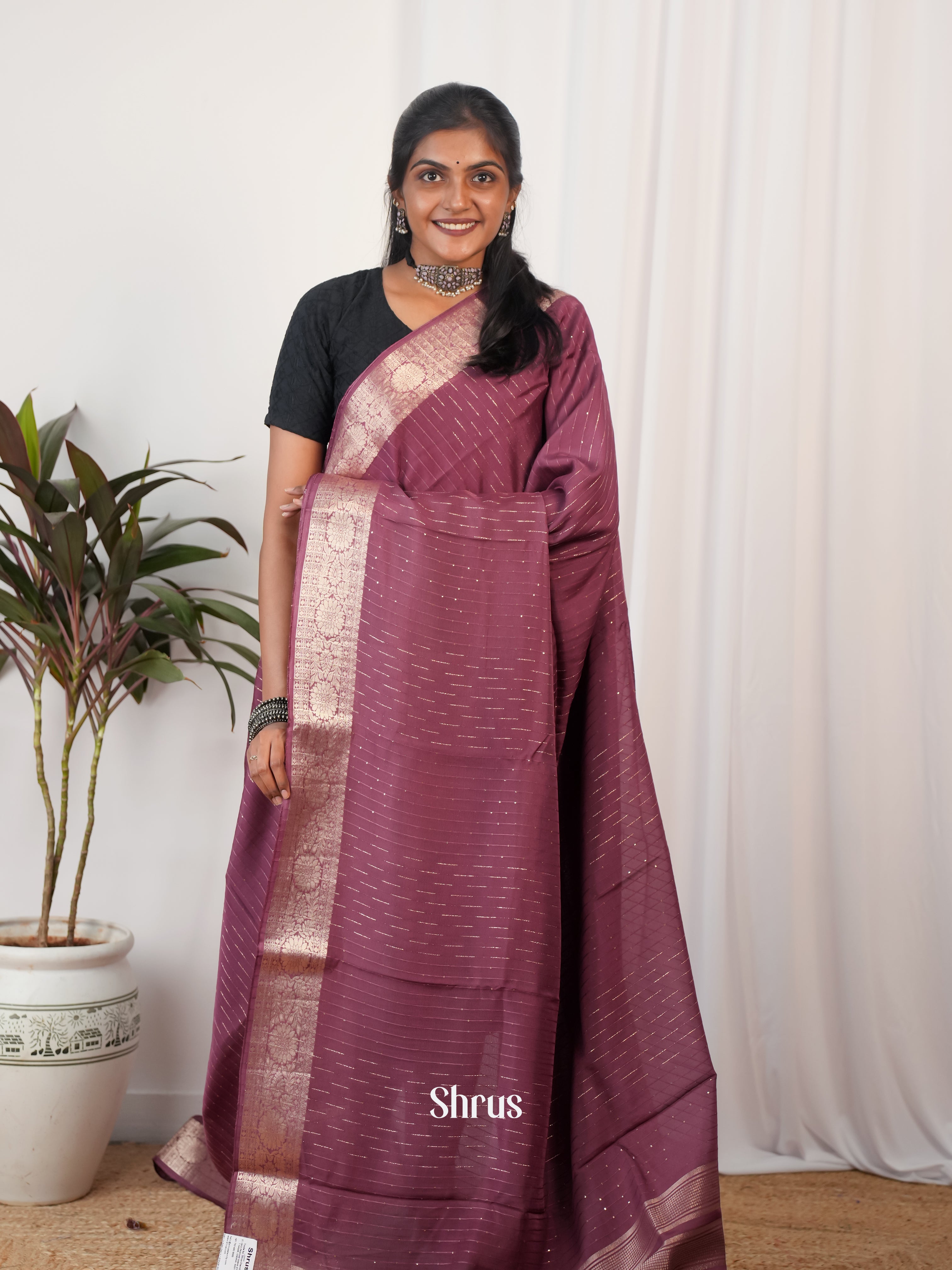 Maroon & Green- Semi Georgette saree - Shop on Shrus.com
