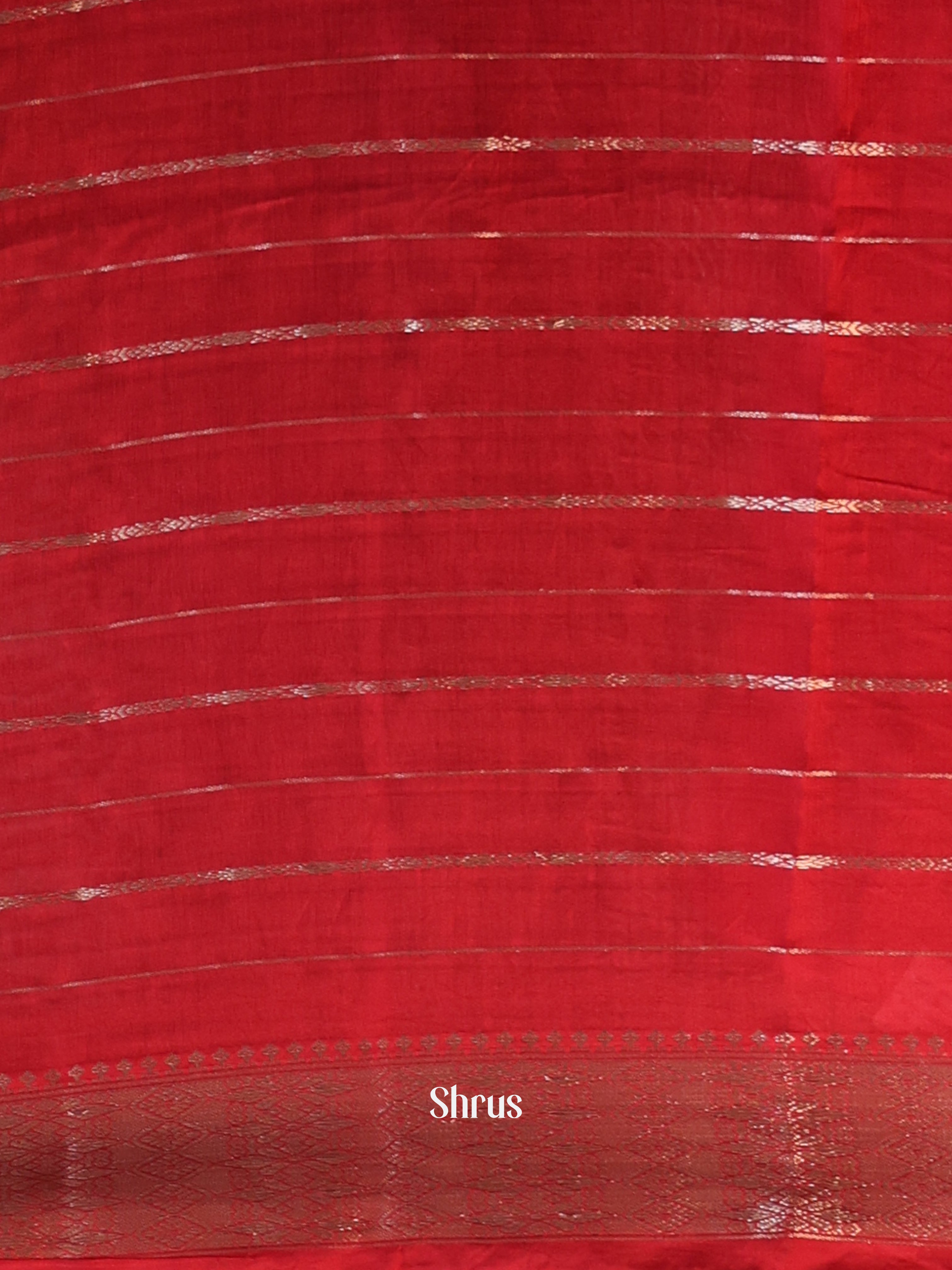 Bottle Green & Red - Semi Dupion Saree - Shop on Shrus.com