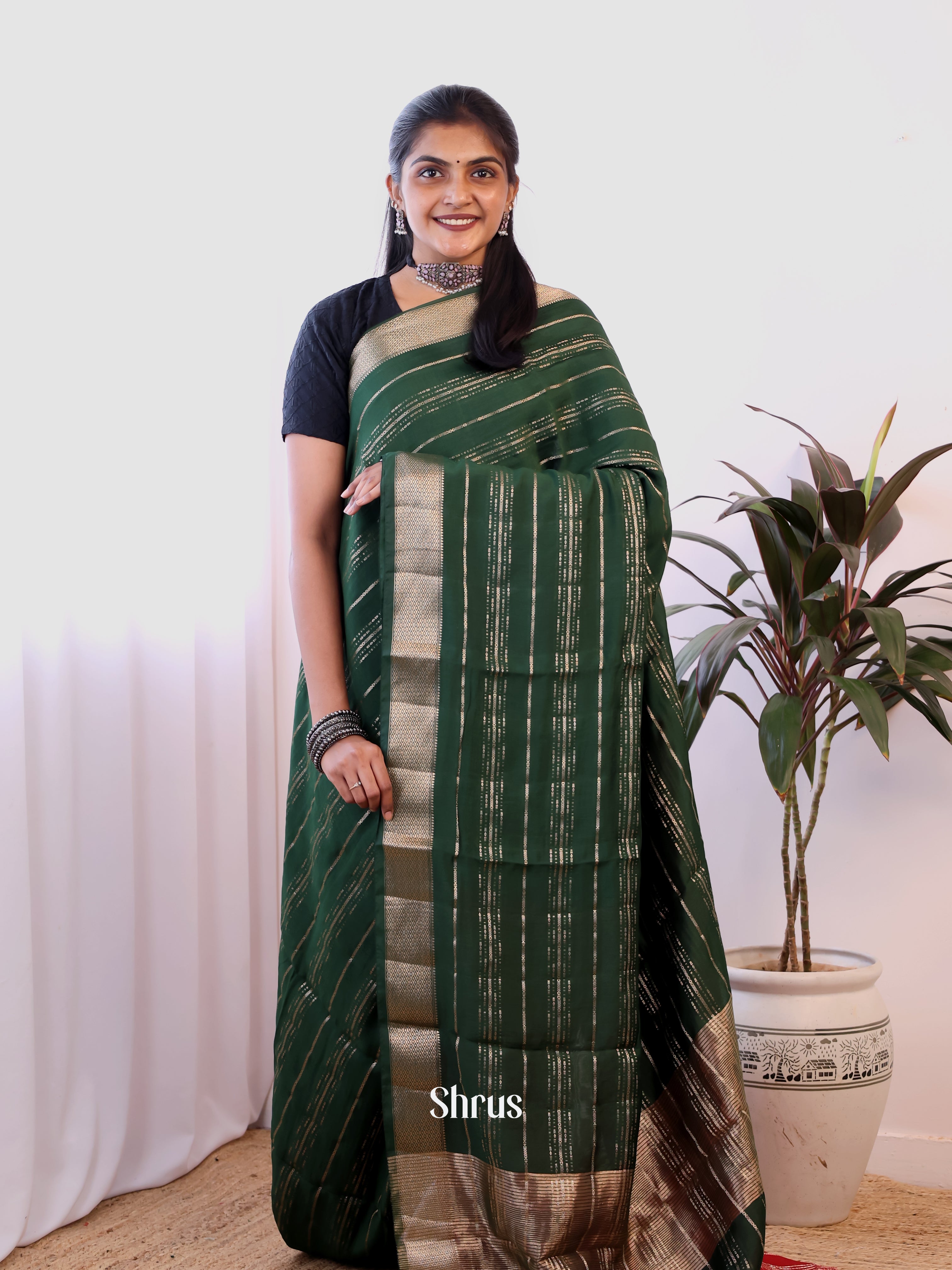 Green & Red - Semi Dupion Saree - Shop on Shrus.com