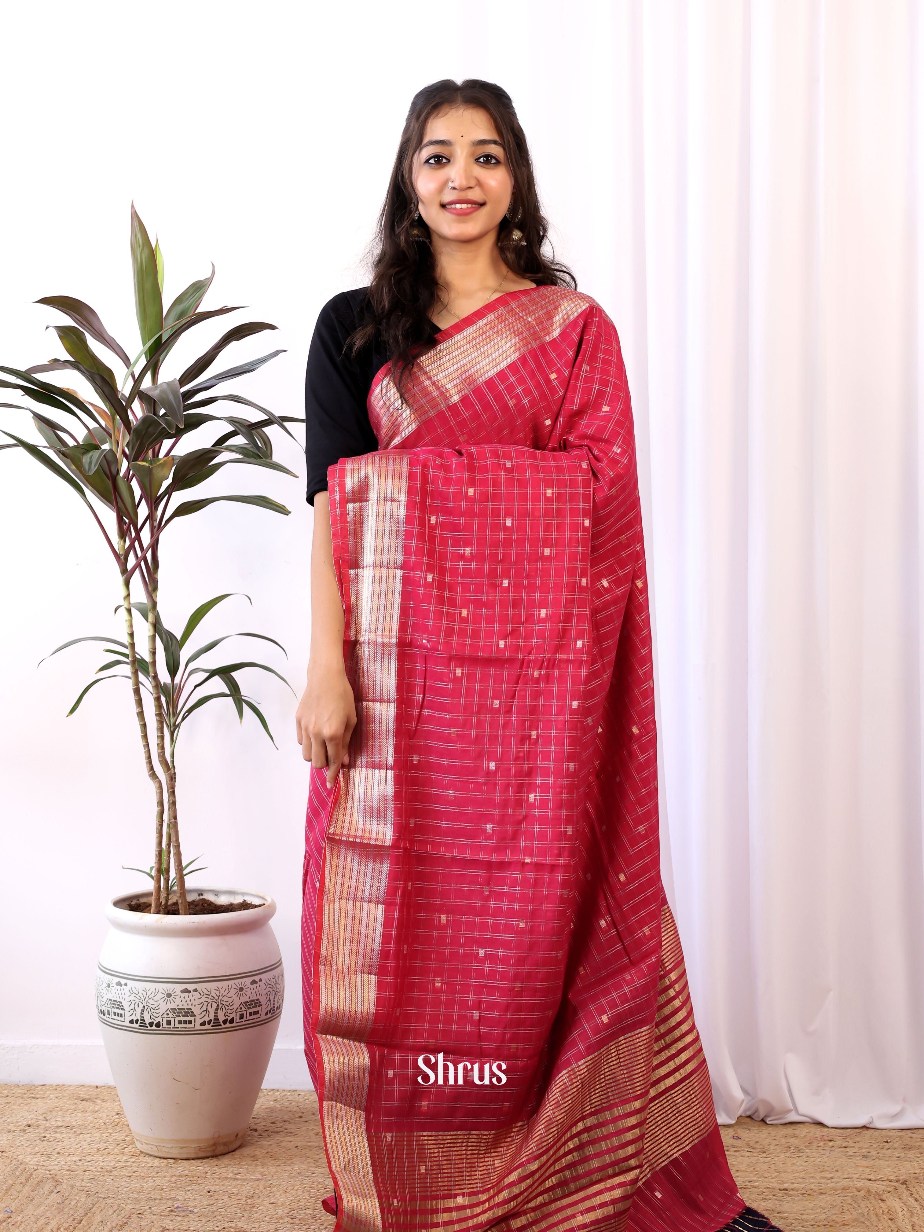 Red & Blue - Semi Organza Saree - Shop on Shrus.com