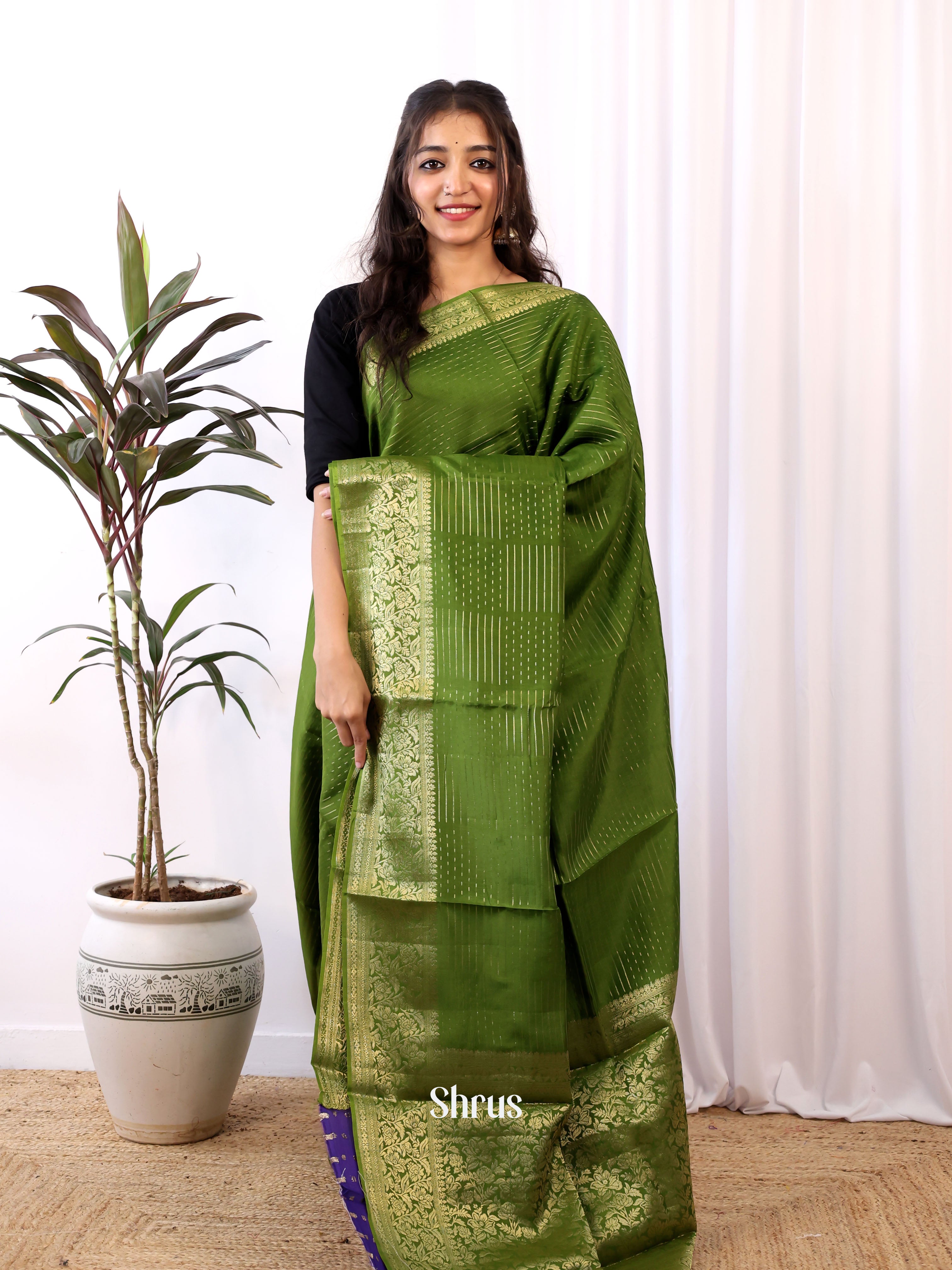 Green & Violet - Semi Organza Saree - Shop on Shrus.com