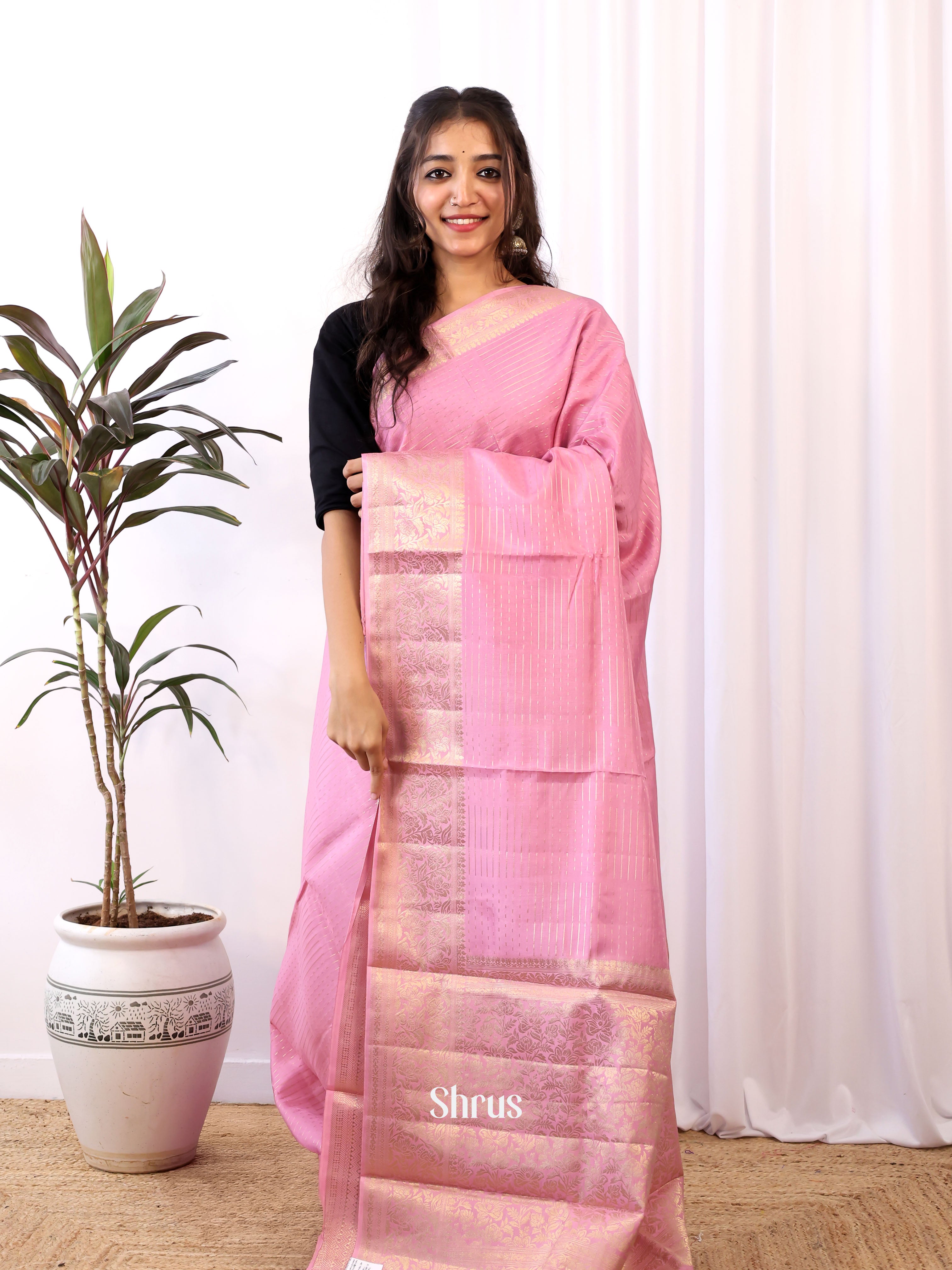 Pink - Semi Organza Saree - Shop on Shrus.com