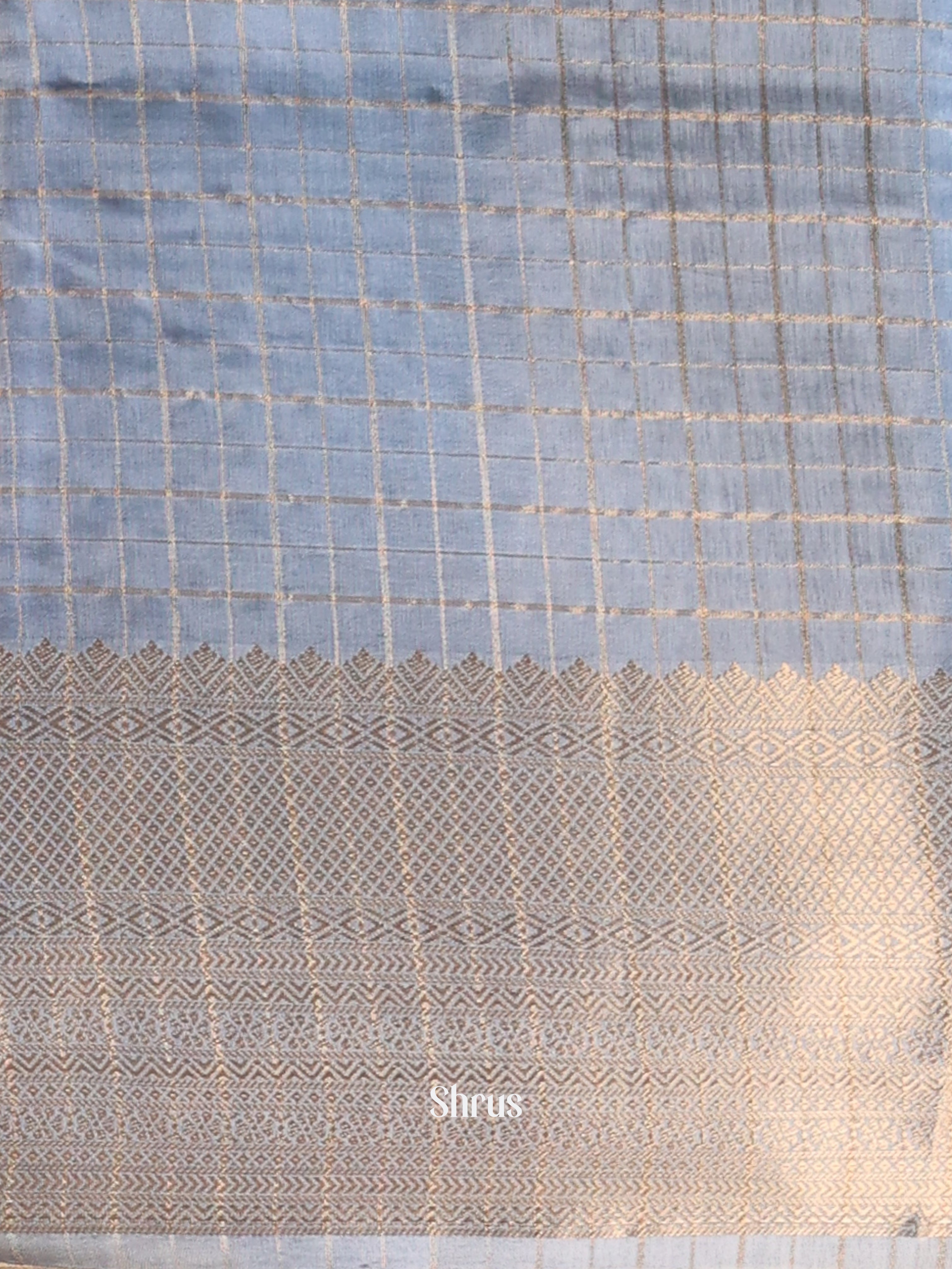 Cream & Blue - Semi Dupion Saree - Shop on Shrus.com