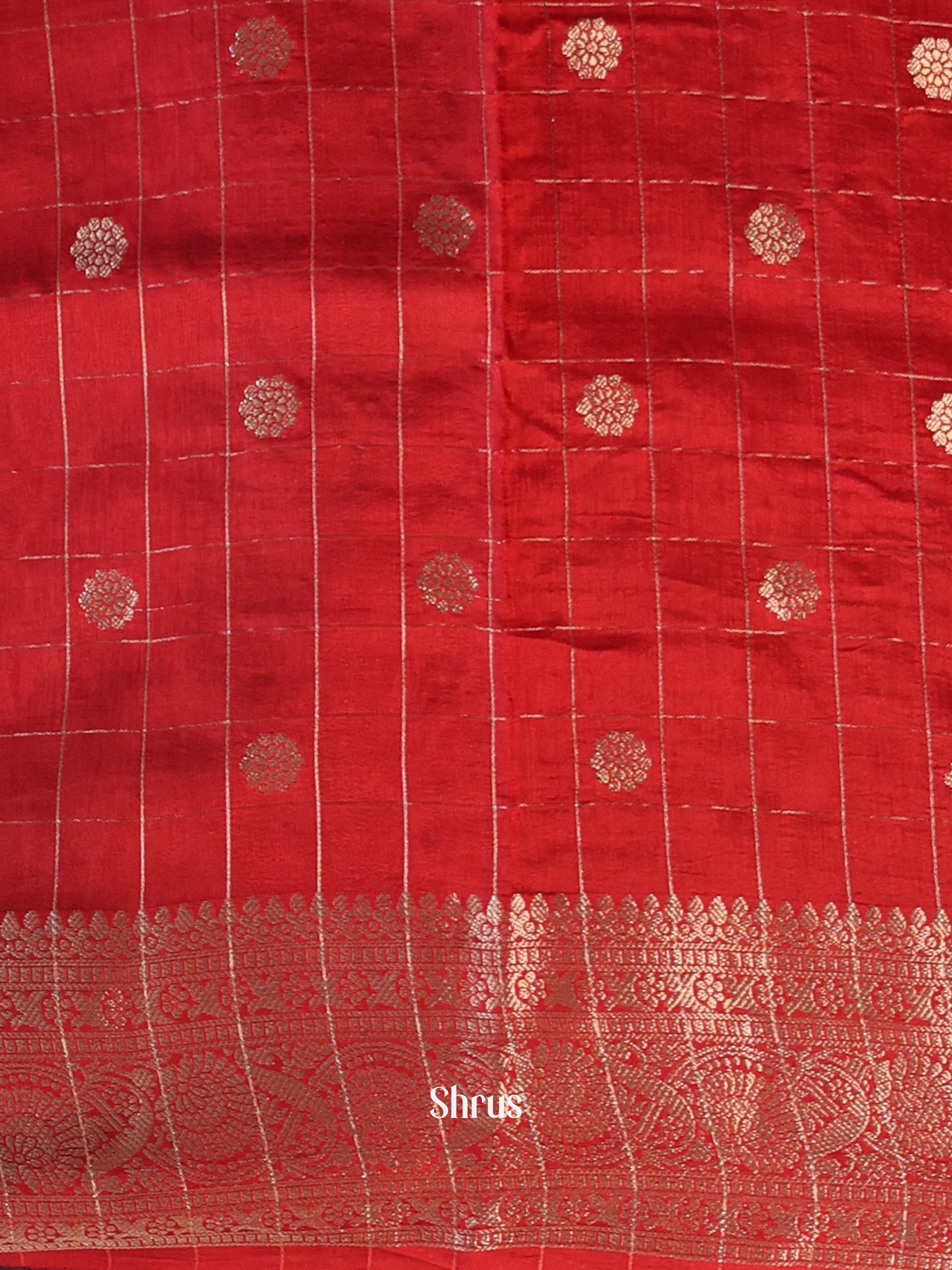 Blue & Red- Semi Dupion Saree - Shop on Shrus.com