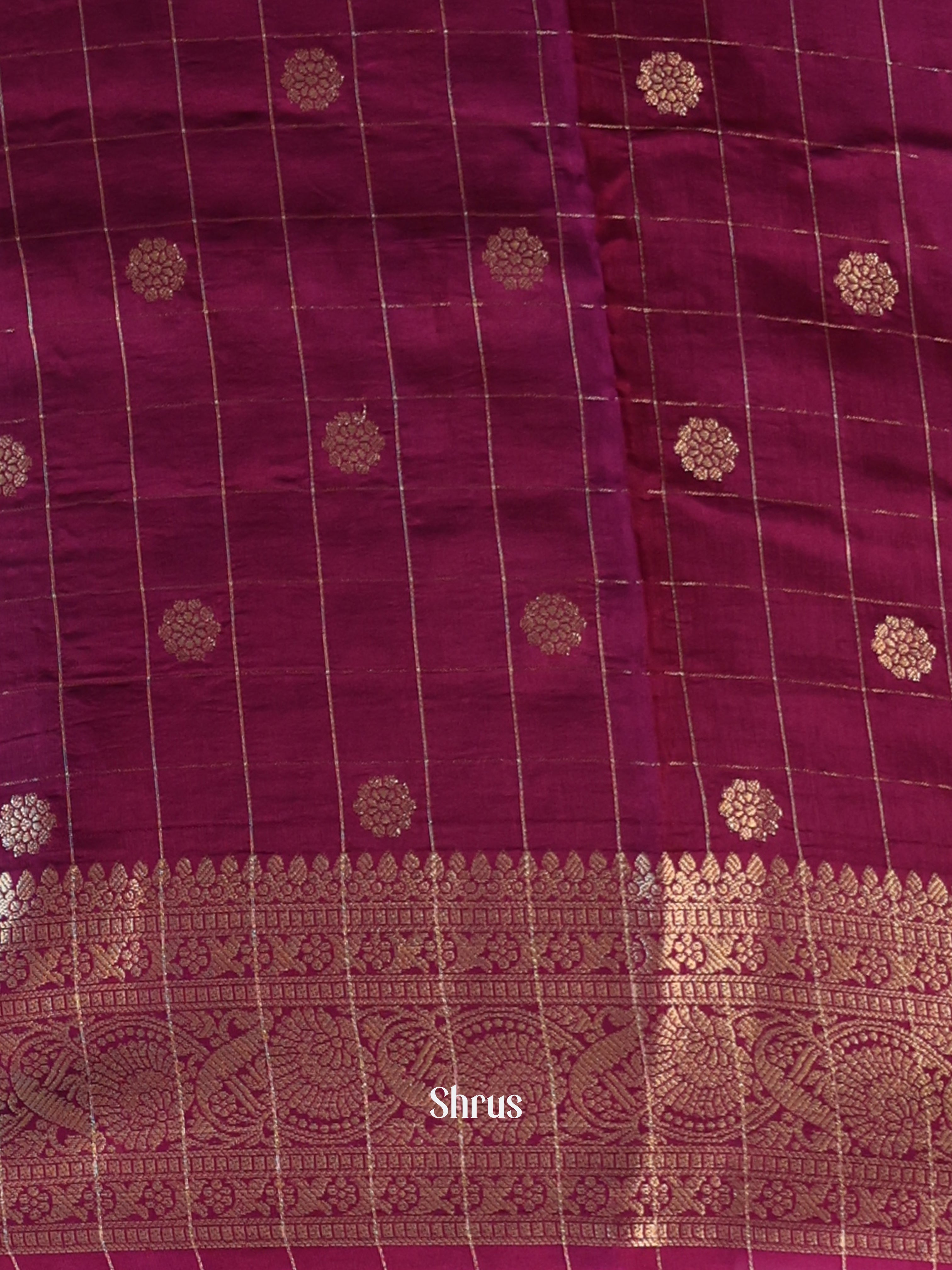 Green & Maroon- Semi Dupion Saree - Shop on Shrus.com