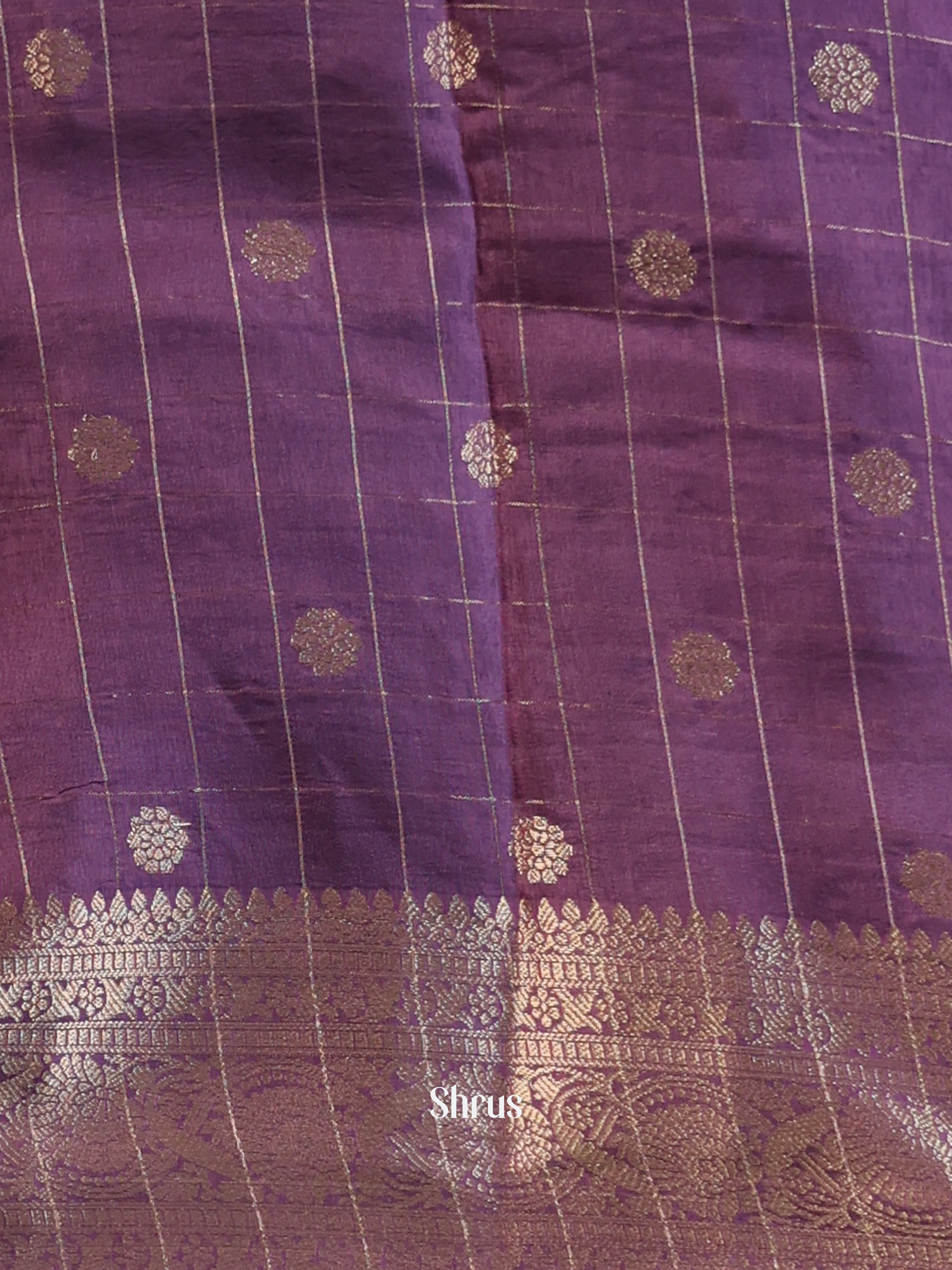 Mustardy Green & Purple - Semi Dupion Saree - Shop on Shrus.com