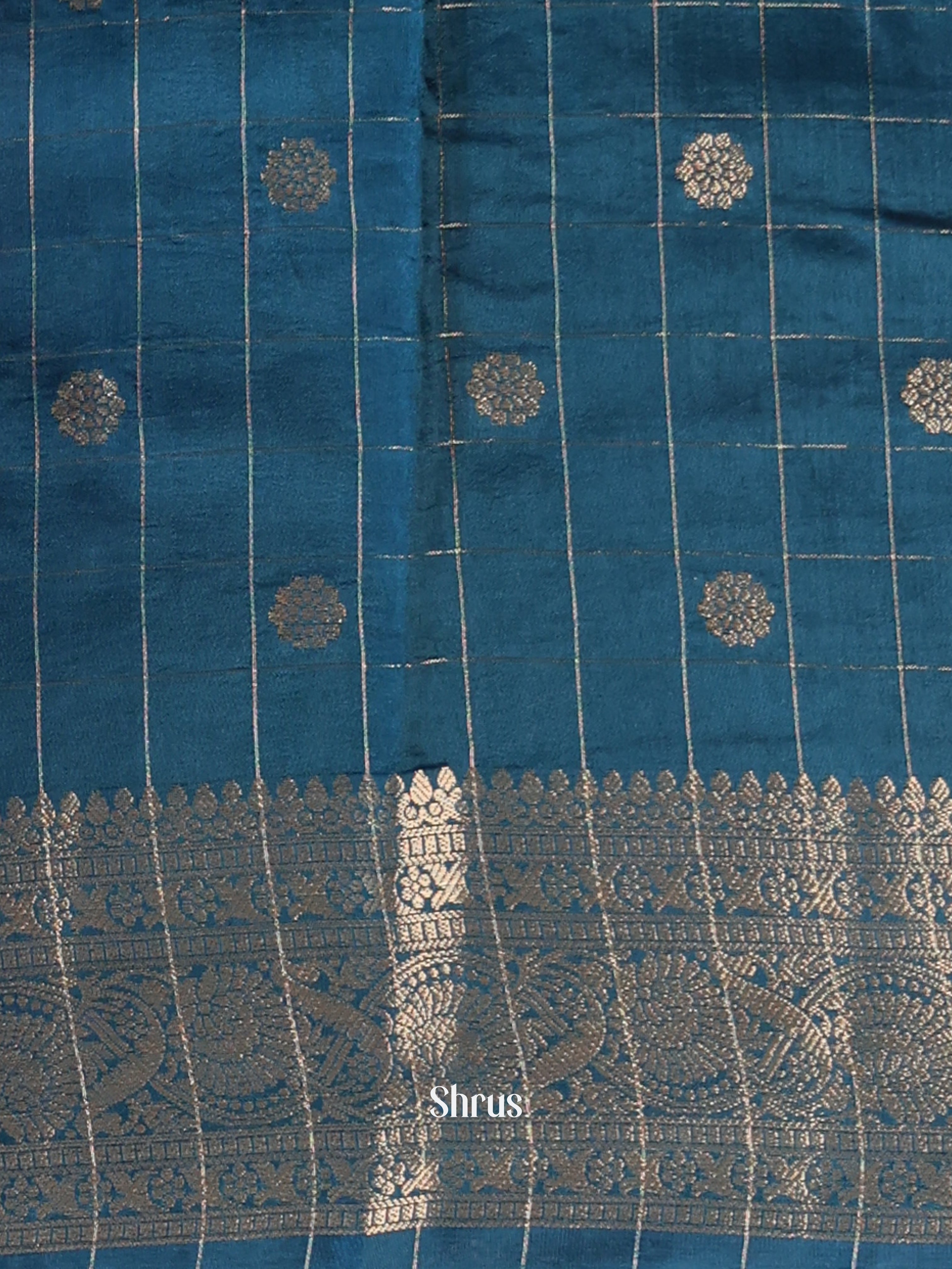 Pink & Blue - Semi Dupion Saree - Shop on Shrus.com