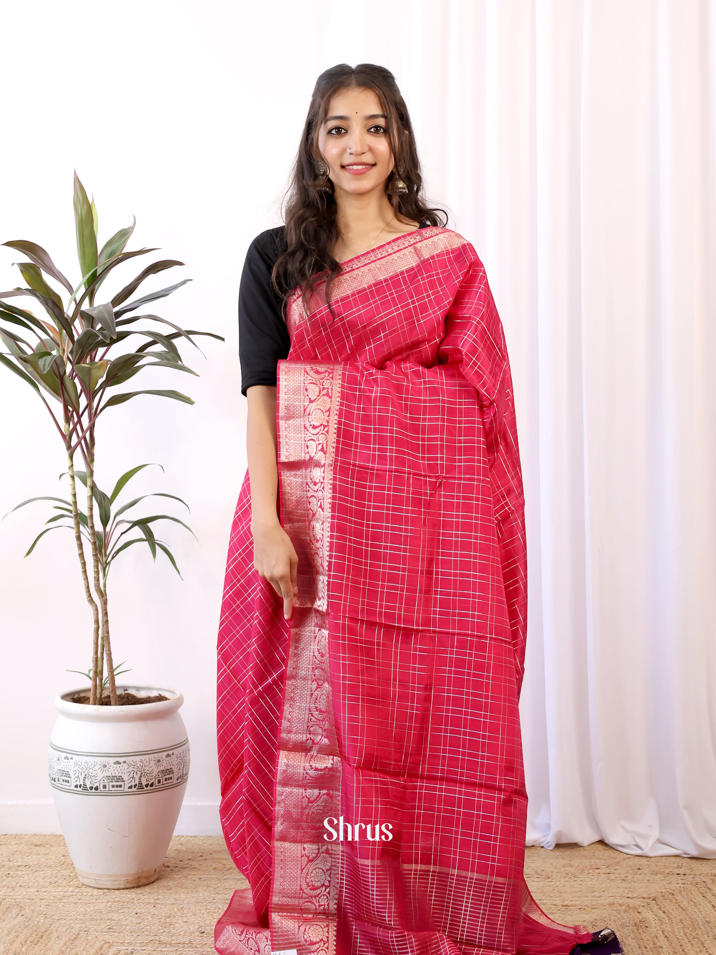 Pink & Purple - Semi Organza Saree - Shop on Shrus.com
