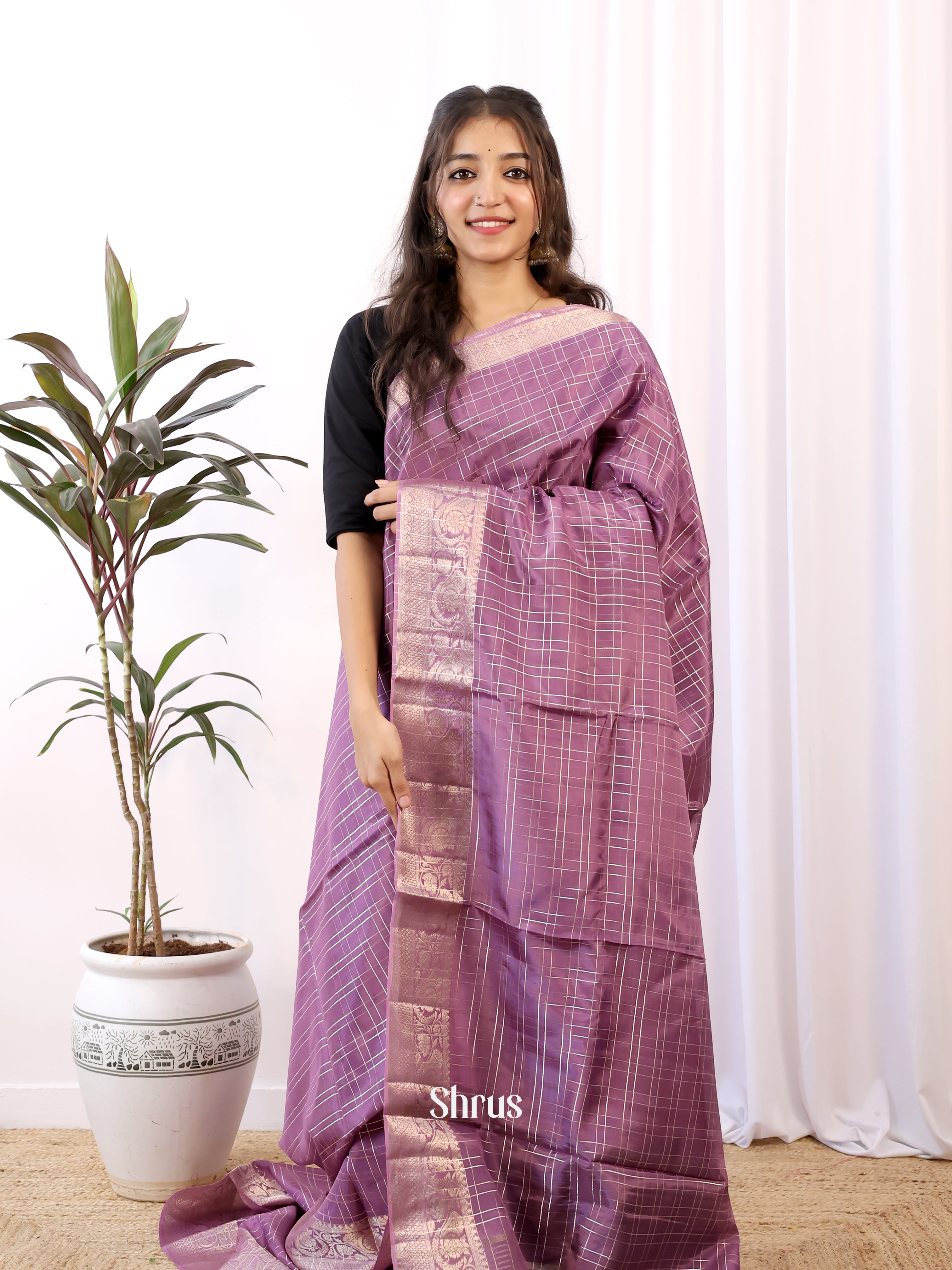 Purple & Green - Semi Organza Saree - Shop on Shrus.com