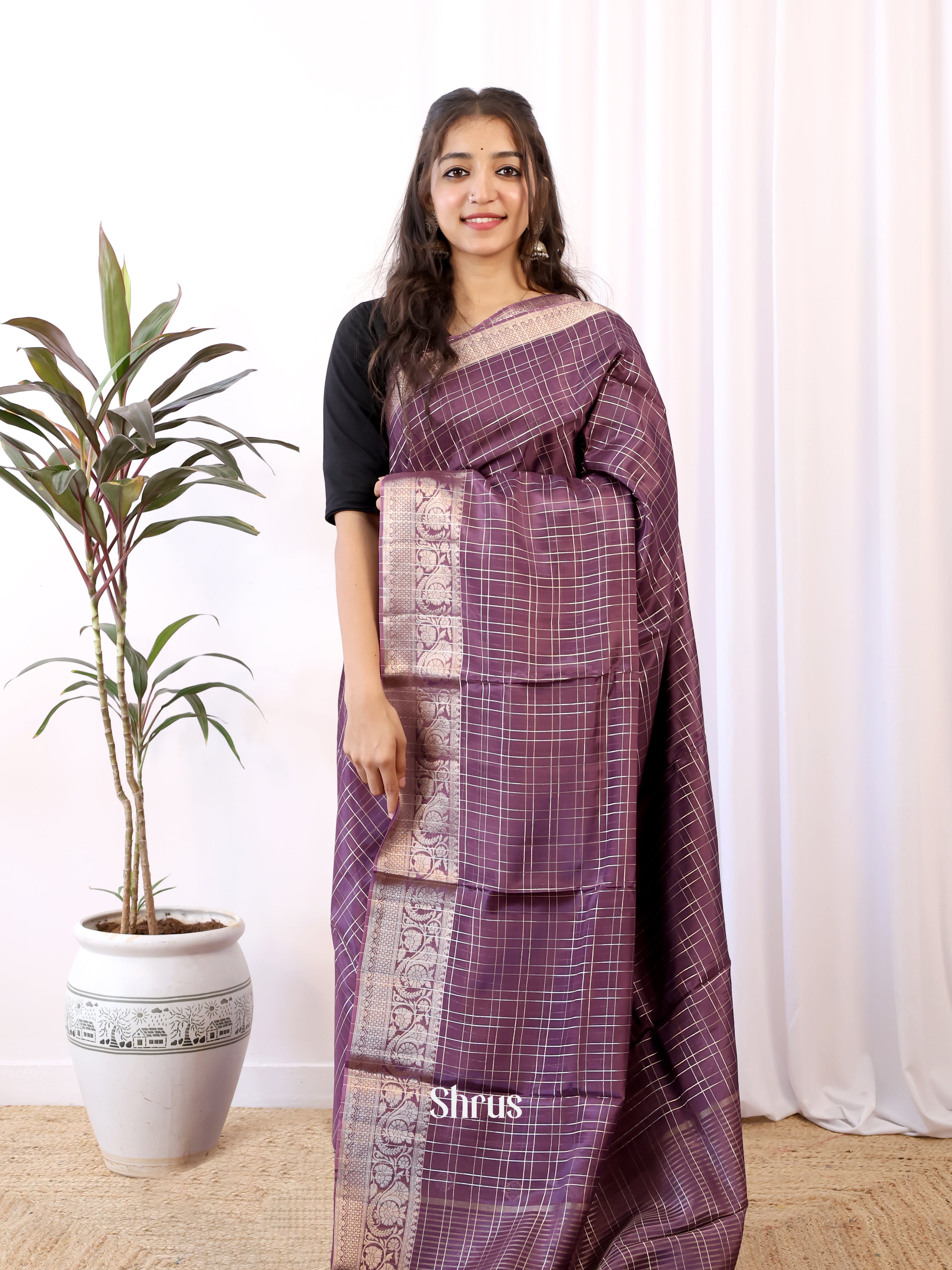 Purple - Semi Organza Saree - Shop on Shrus.com