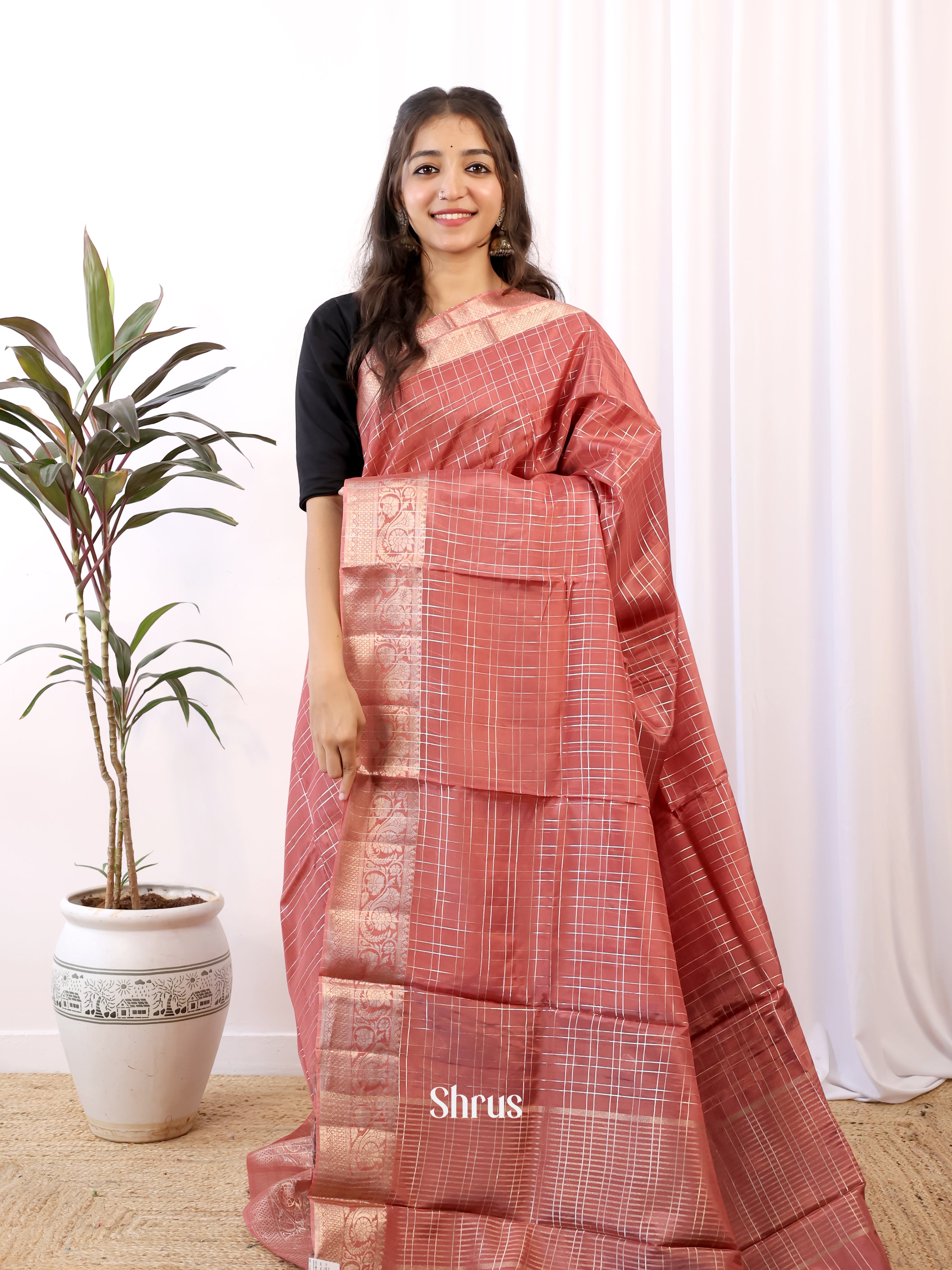 Onion Peel & Grey - Semi Organza Saree - Shop on Shrus.com