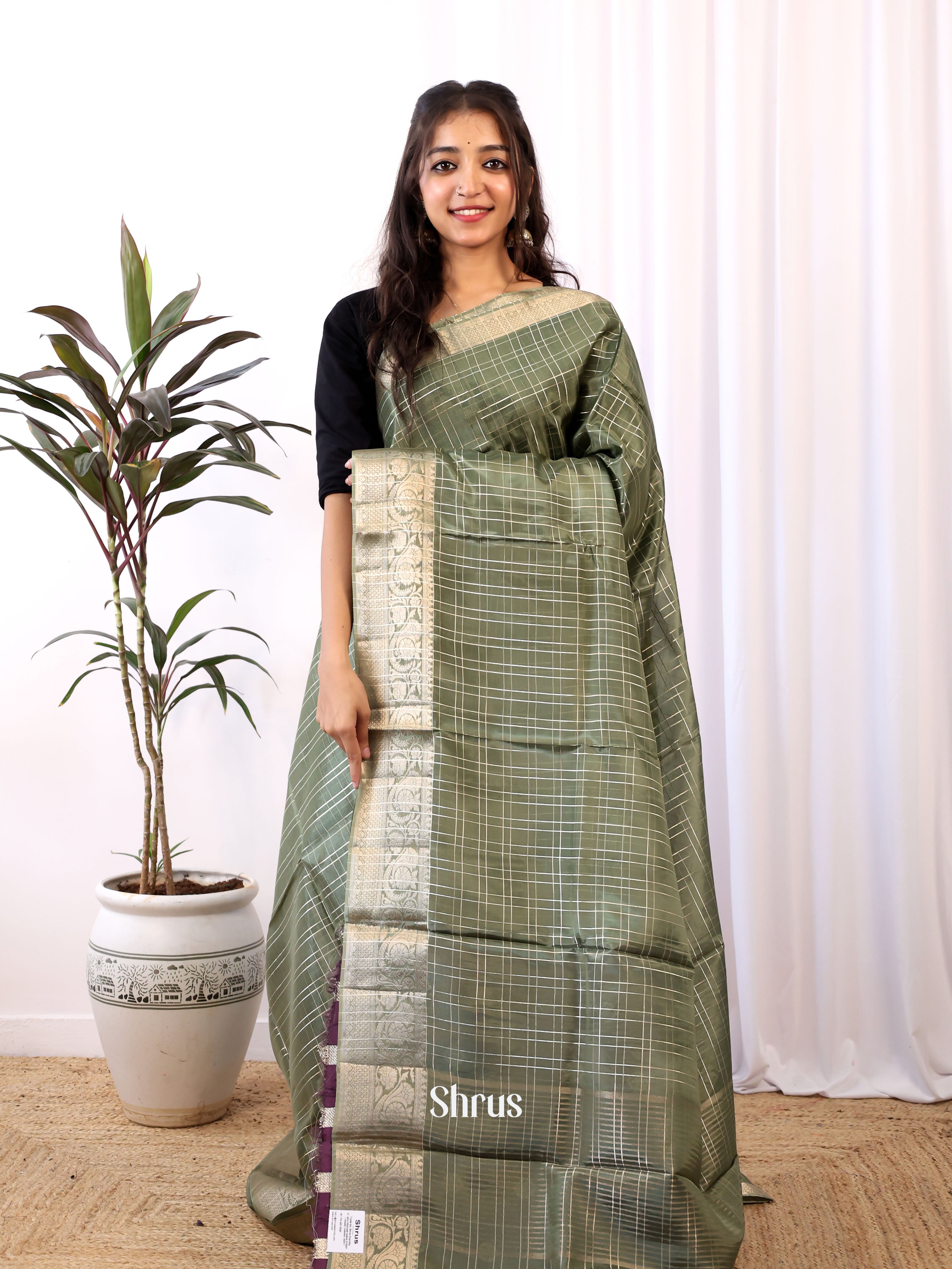 Grey & Violet - Semi Organza Saree - Shop on Shrus.com