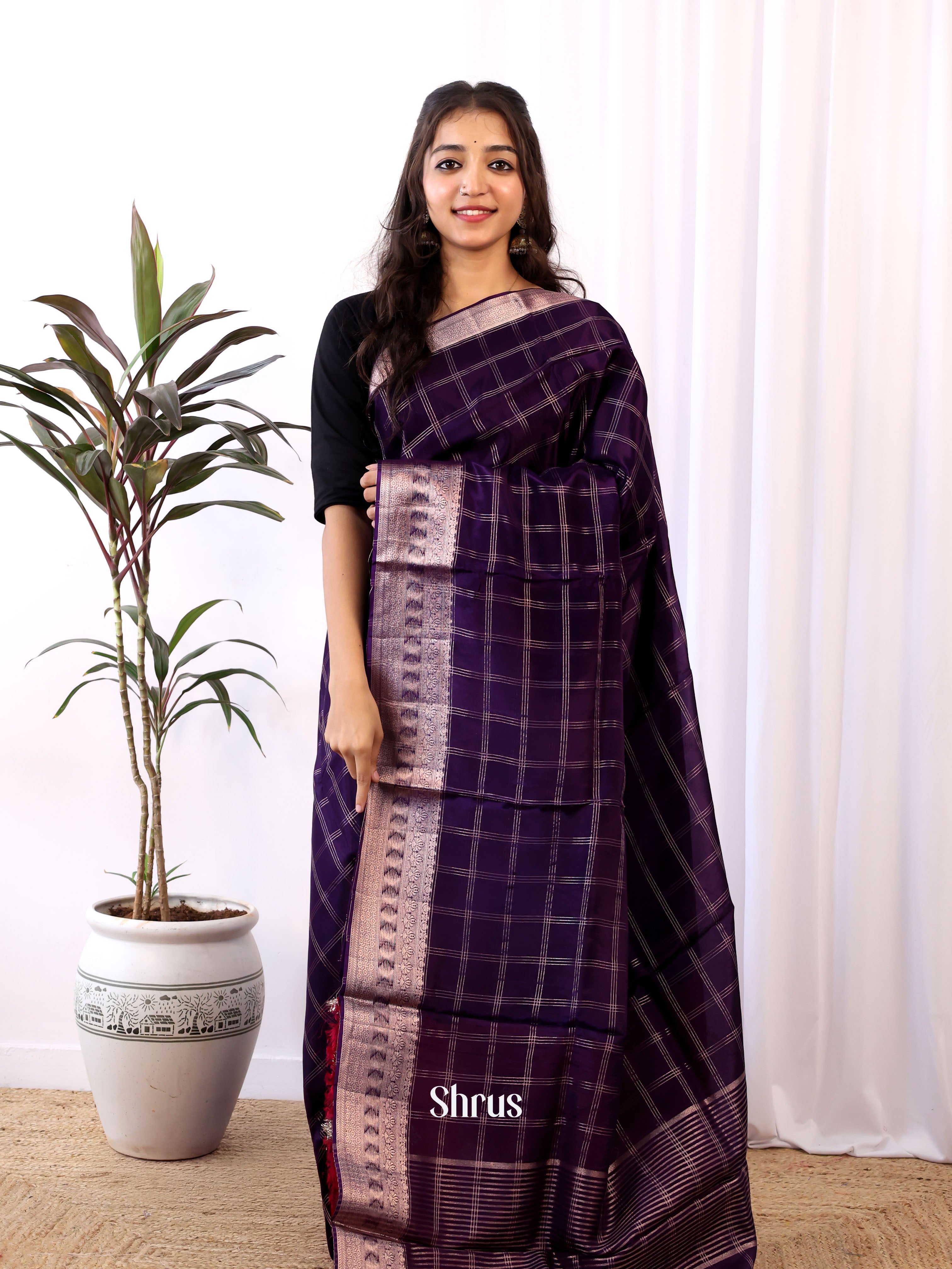 Violet & Red - Semi Organza Saree - Shop on Shrus.com