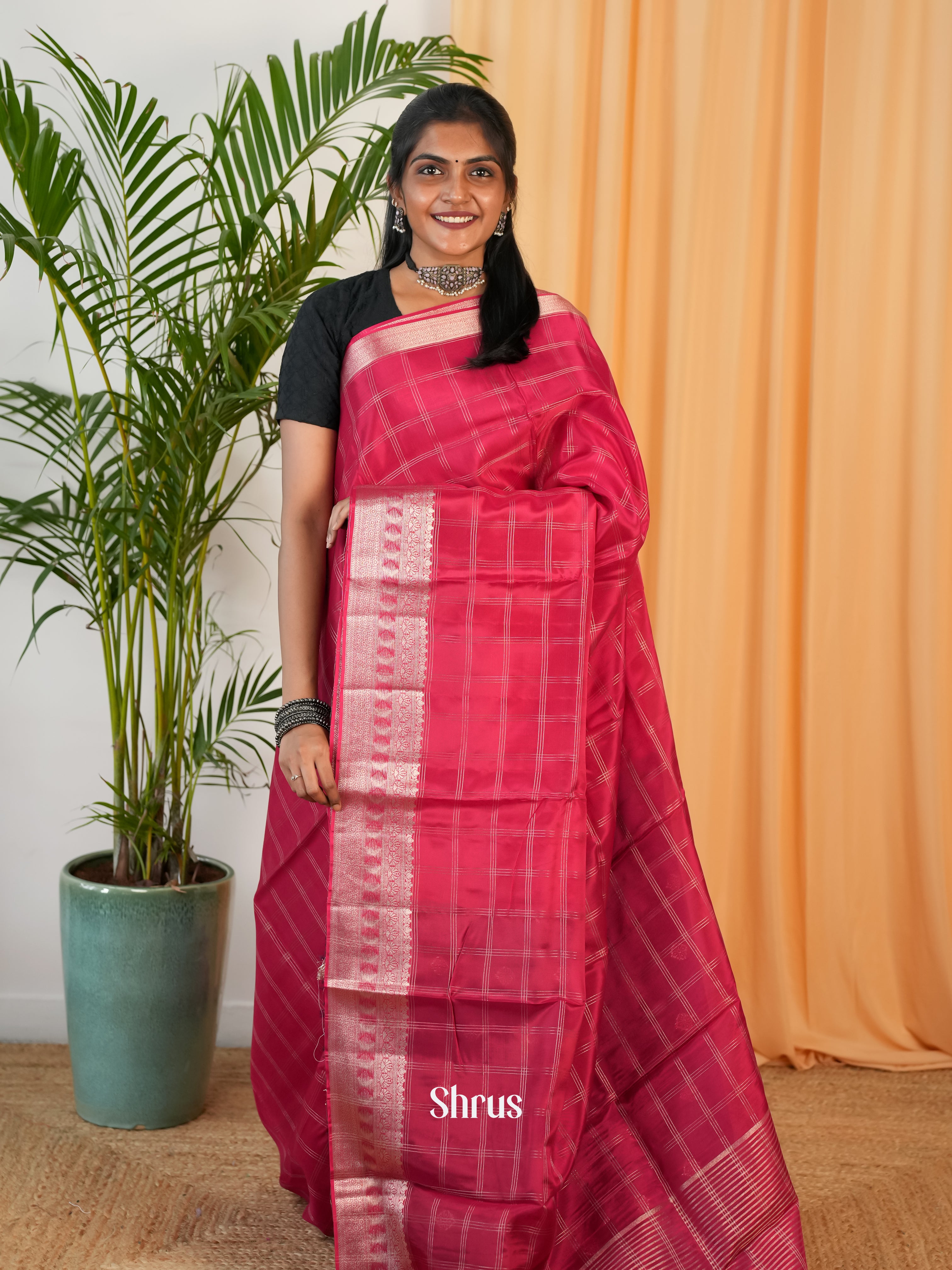 Red & Purple- Semi Organza Saree - Shop on Shrus.com