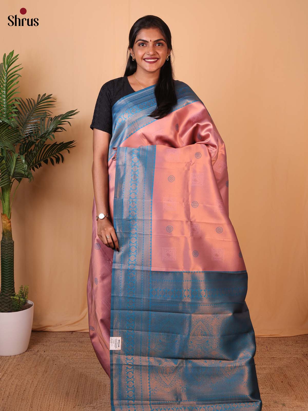 Dusty Pink & Blue - Semi Softsilk Saree - Shop on Shrus.com