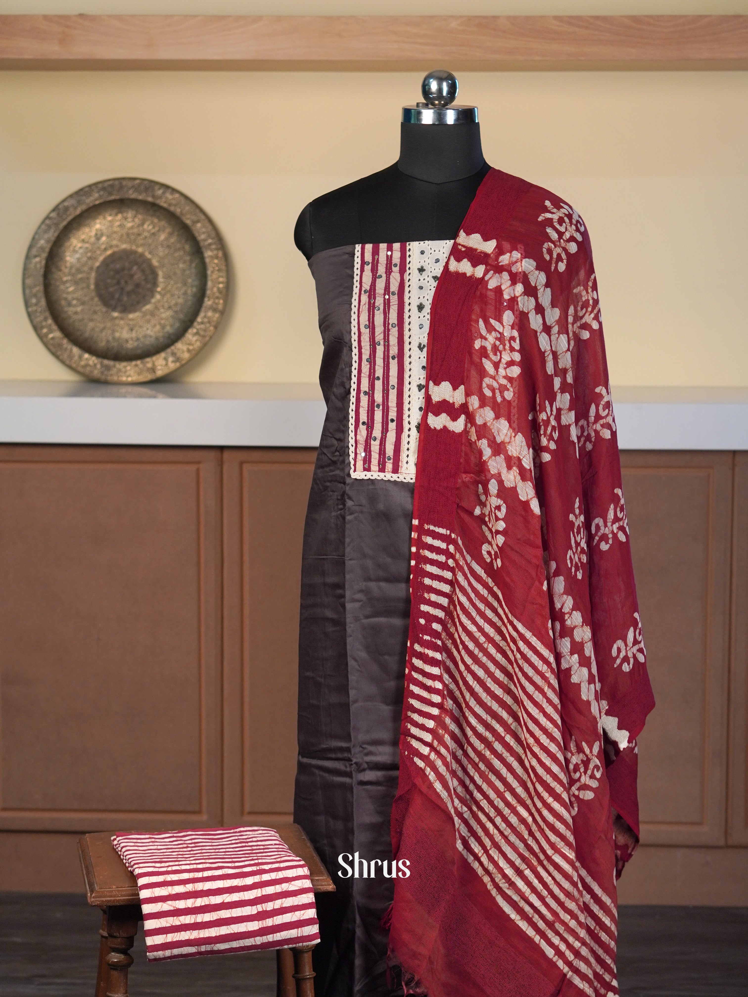 Grey & Maroon - Cotton salwar - Shop on Shrus.com