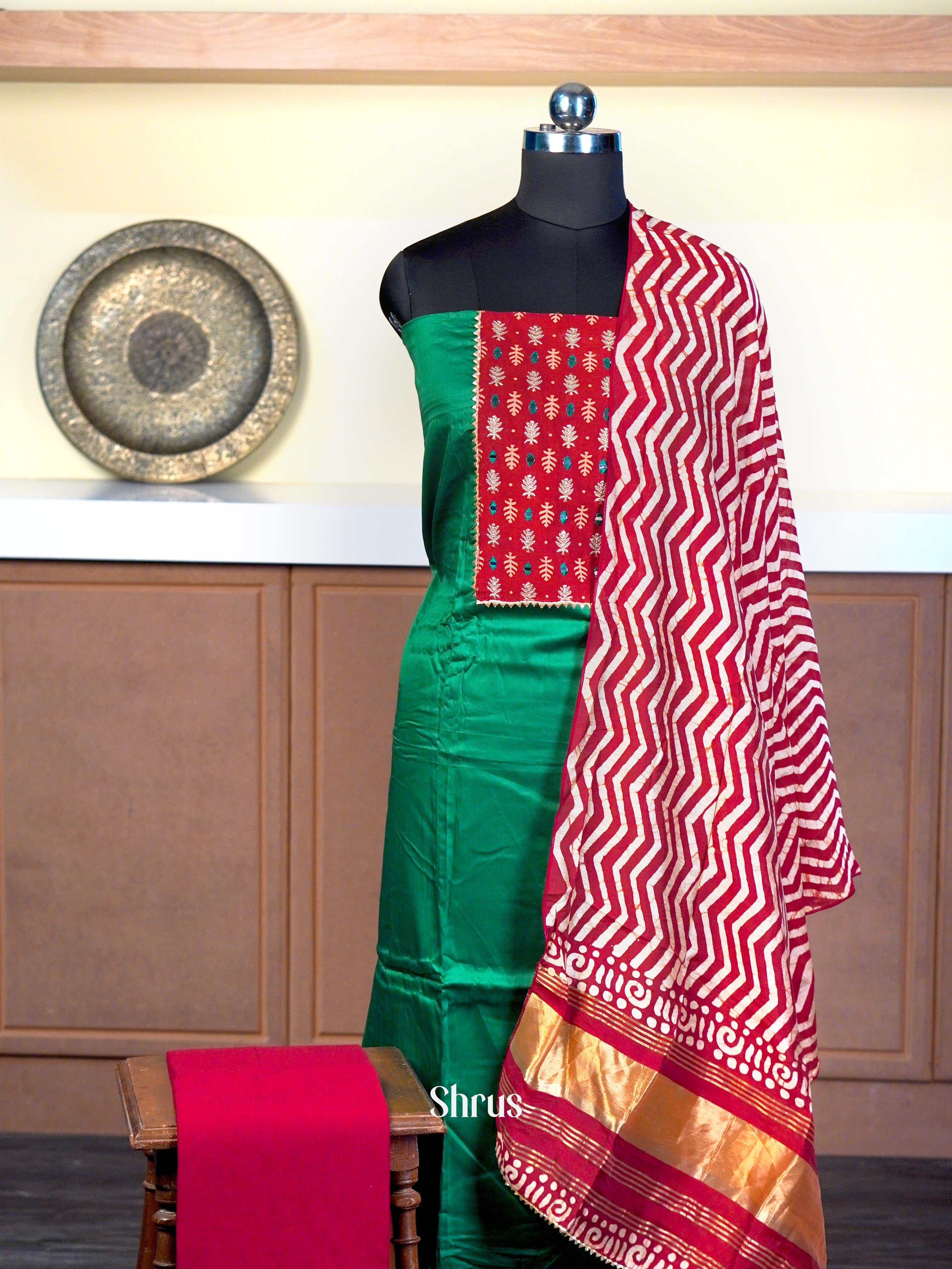 Green & Red - Cotton salwar - Shop on Shrus.com