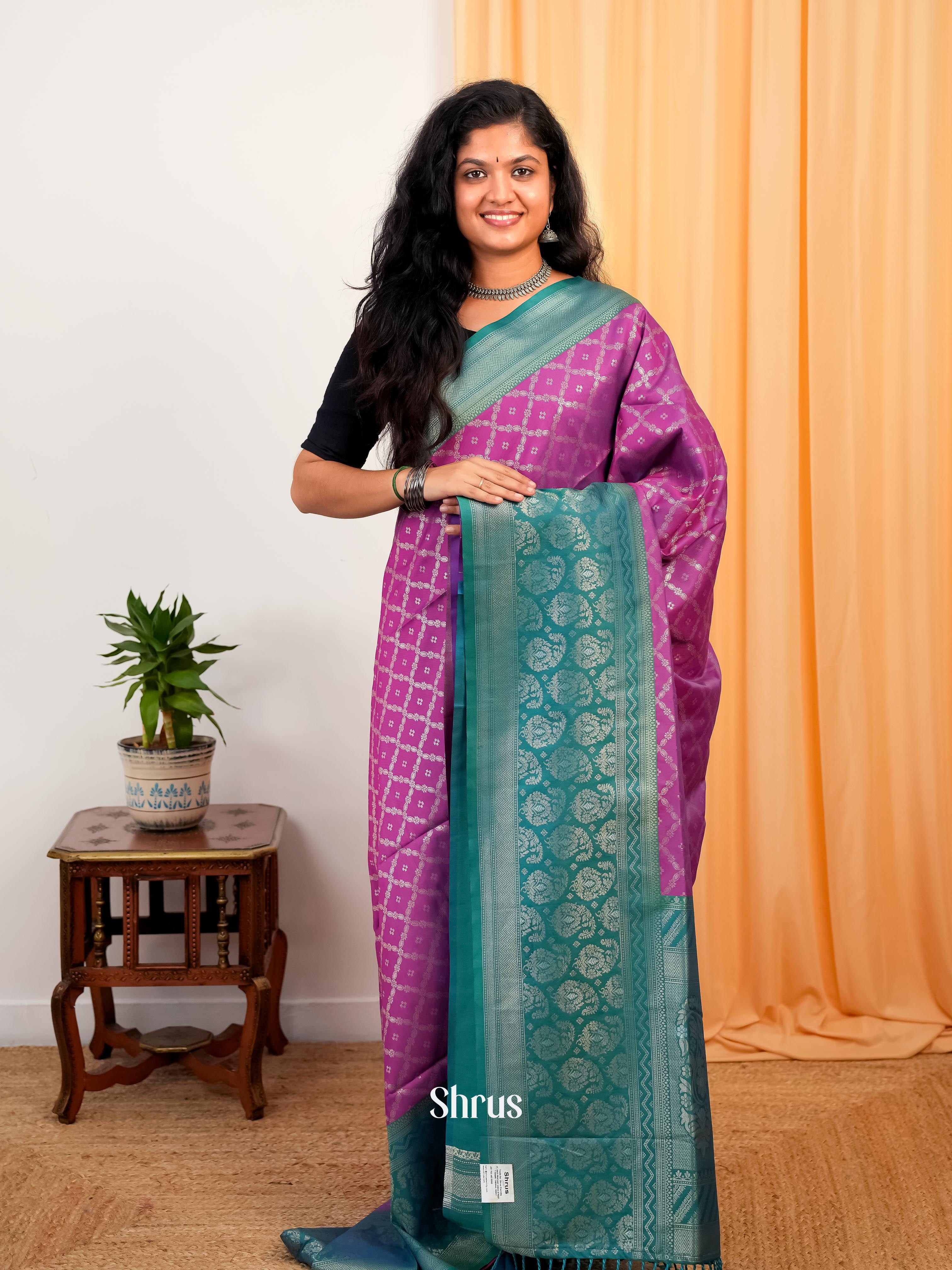 Purple & Blue- Semi Softsilk Saree - Shop on Shrus.com