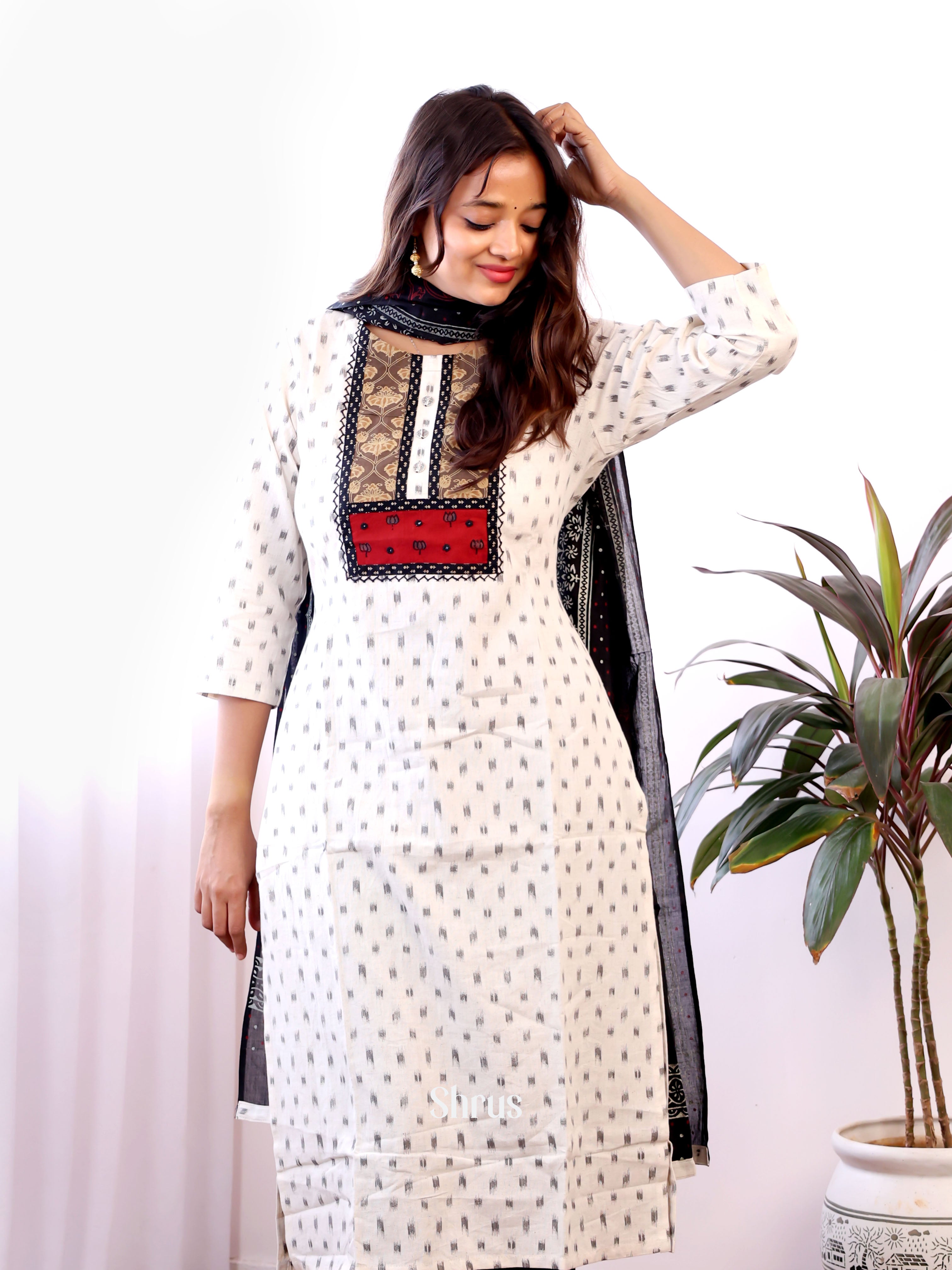 White & Black- 3pc Cotton Readymade Suits - Shop on Shrus.com