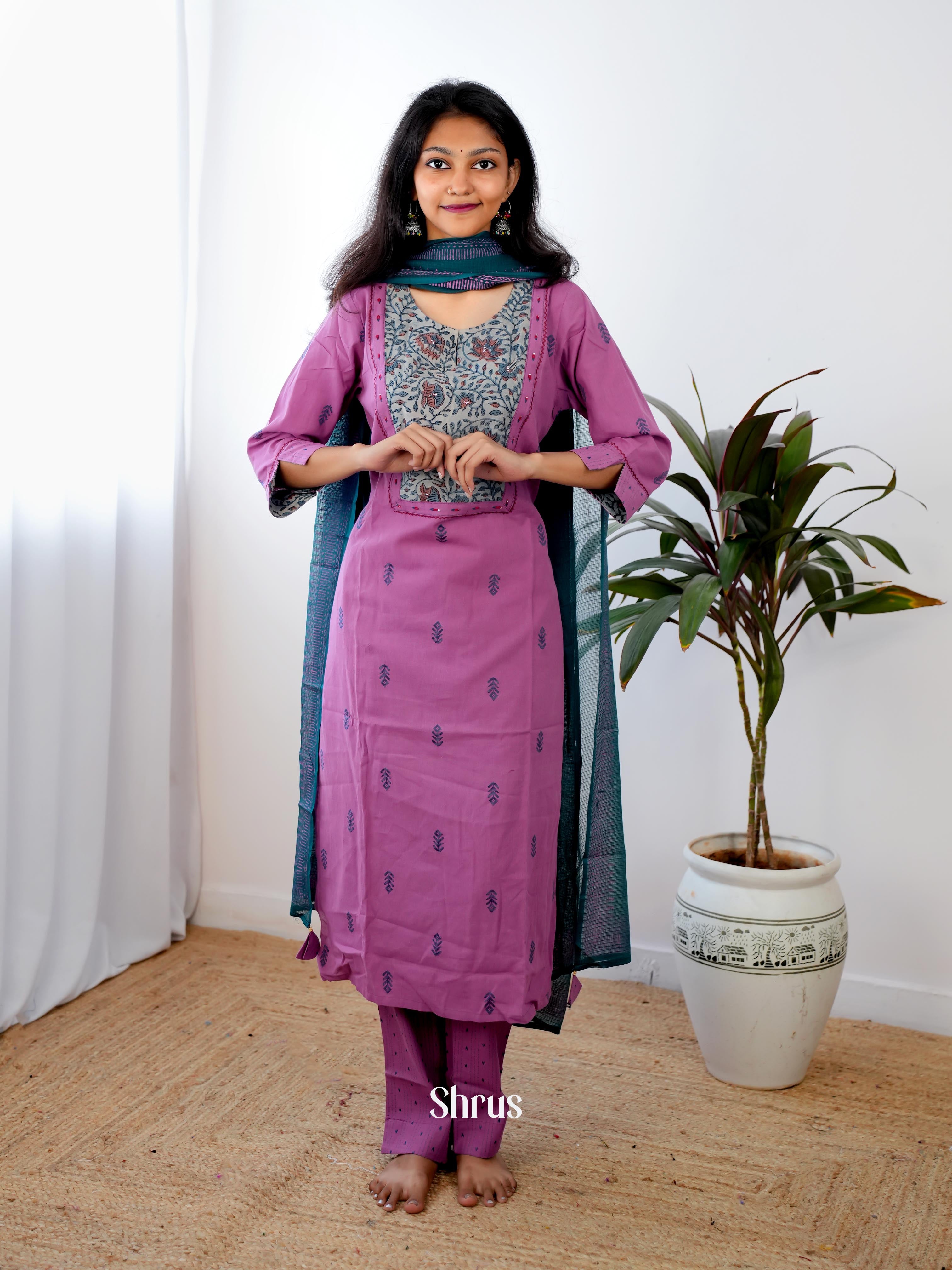 Purple & Blue- 3pc Festive Readymade Suits - Shop on Shrus.com