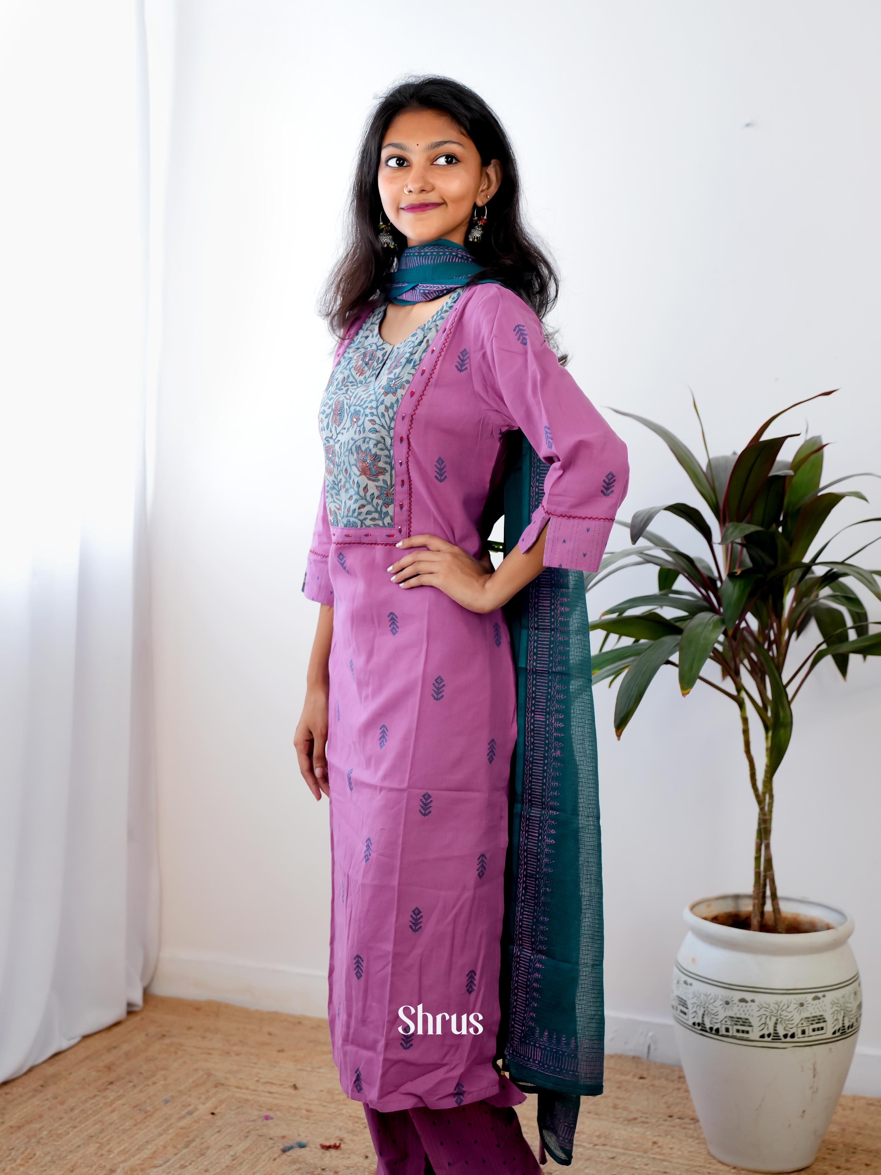 Purple & Blue- 3pc Festive Readymade Suits - Shop on Shrus.com