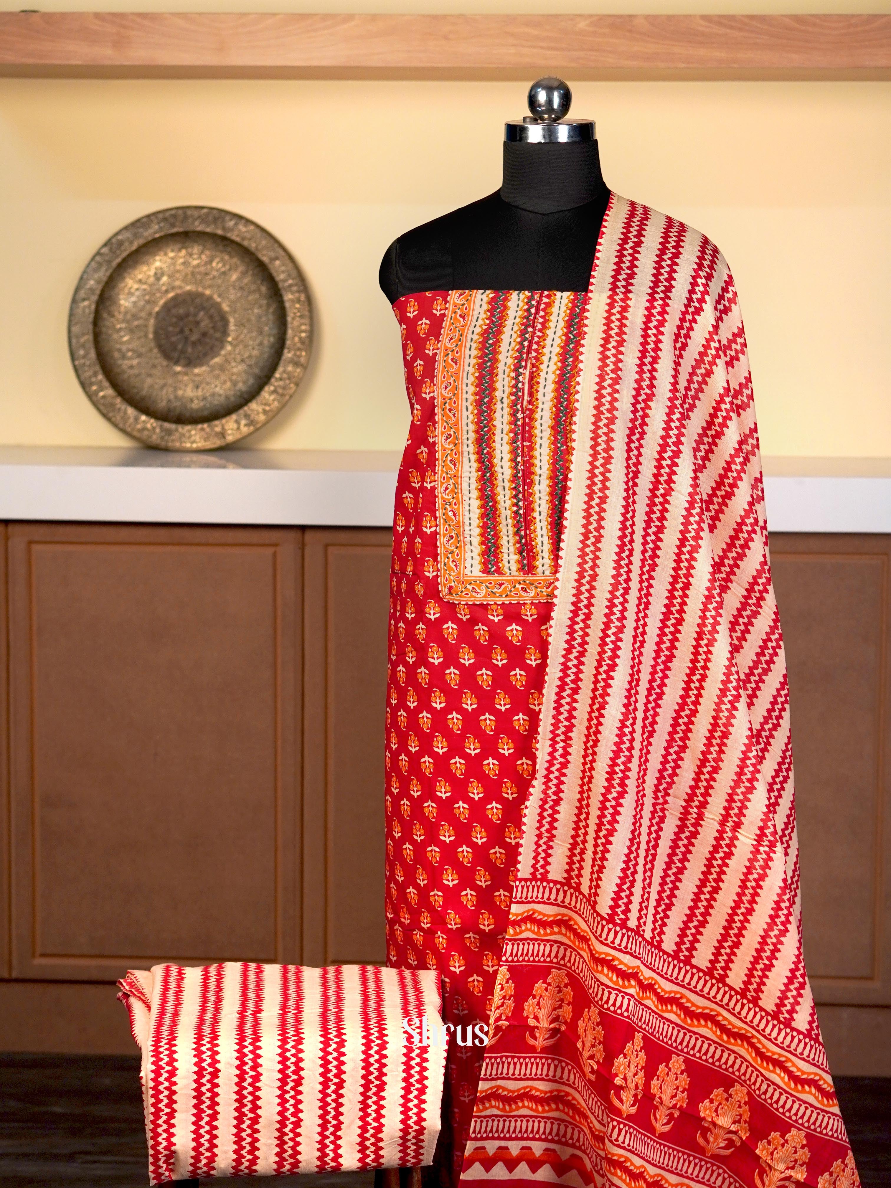 Red & Cream- Cotton salwar - Shop on Shrus.com