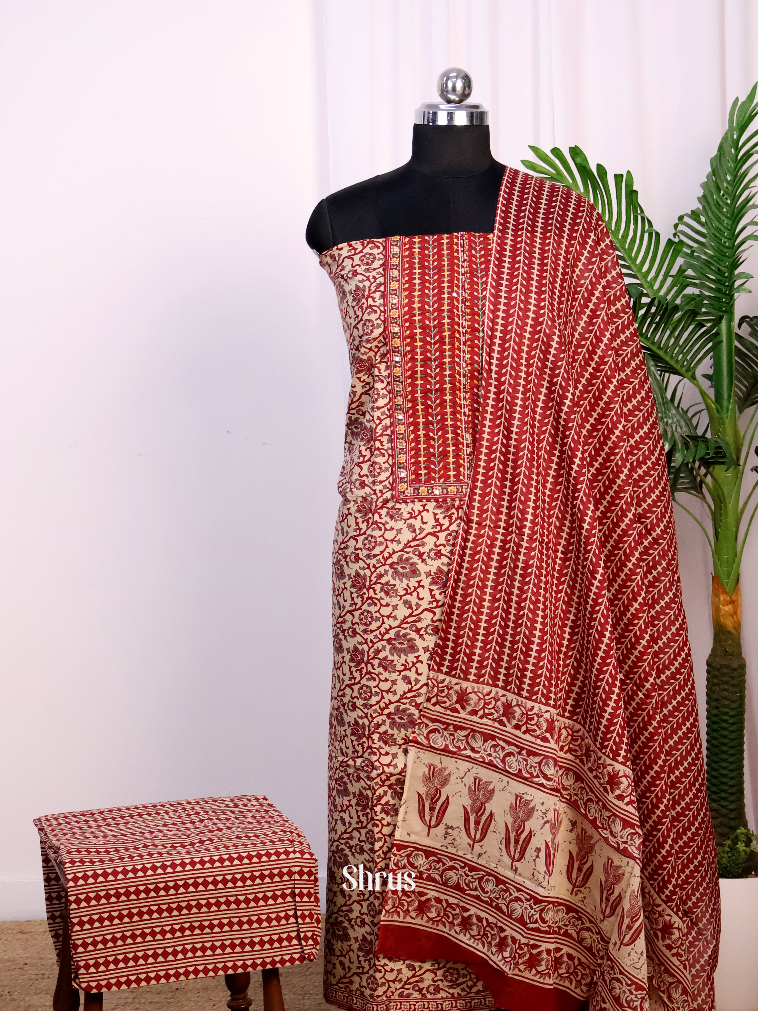 Cream & Maroon - Cotton salwar - Shop on Shrus.com