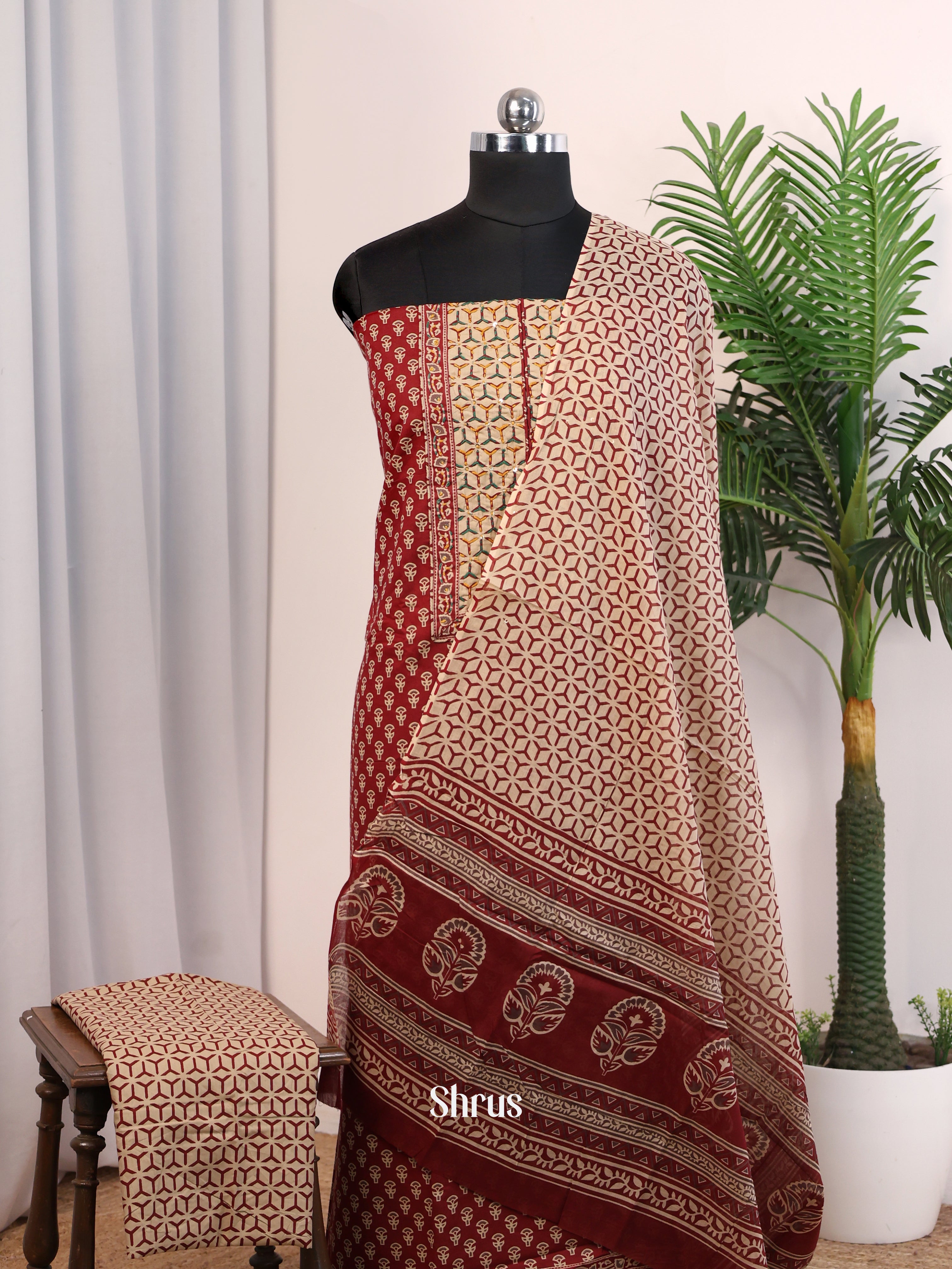 Maroon & Cream - Cotton salwar - Shop on Shrus.com