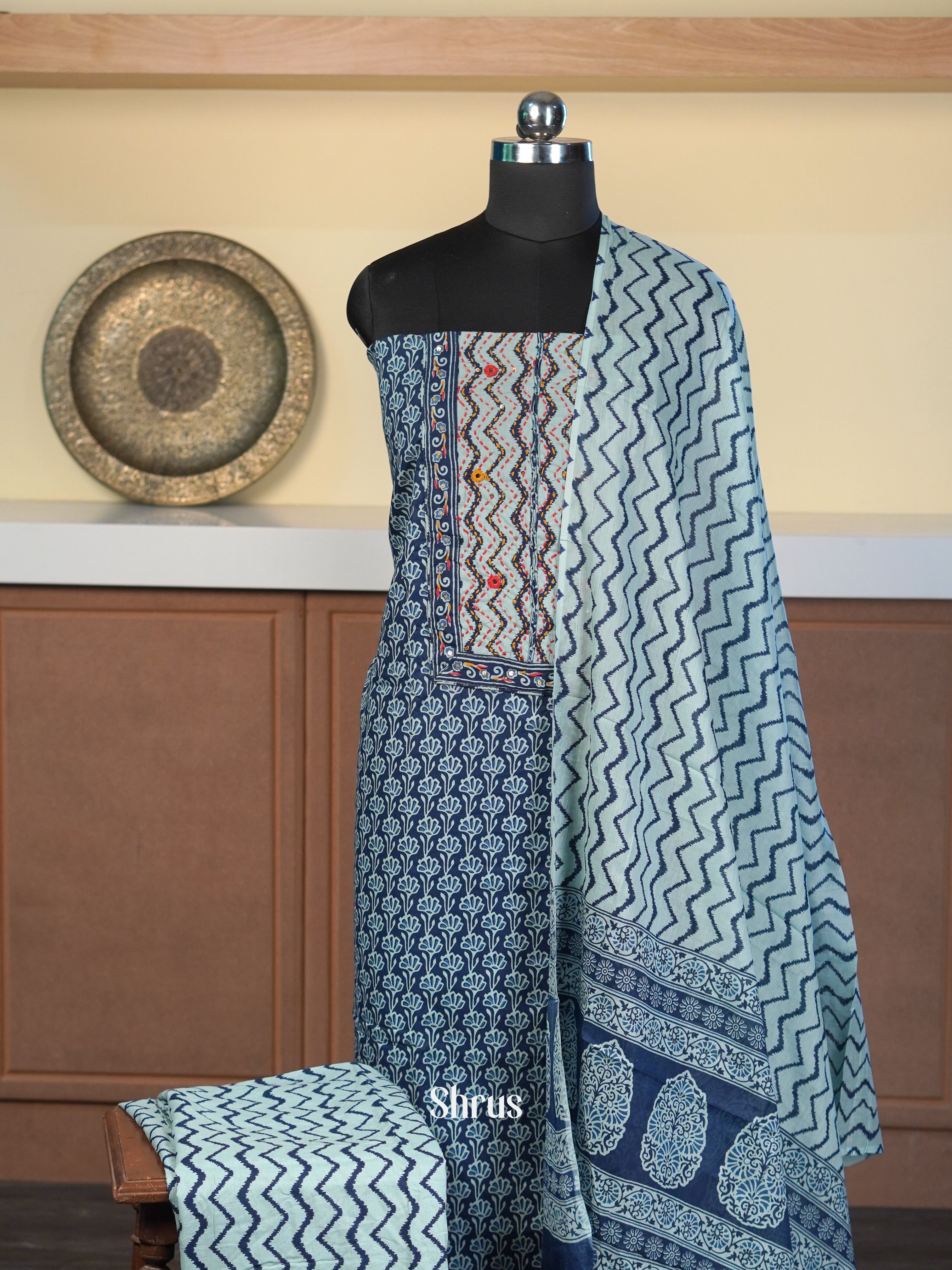 Blue & Cream- Cotton salwar - Shop on Shrus.com