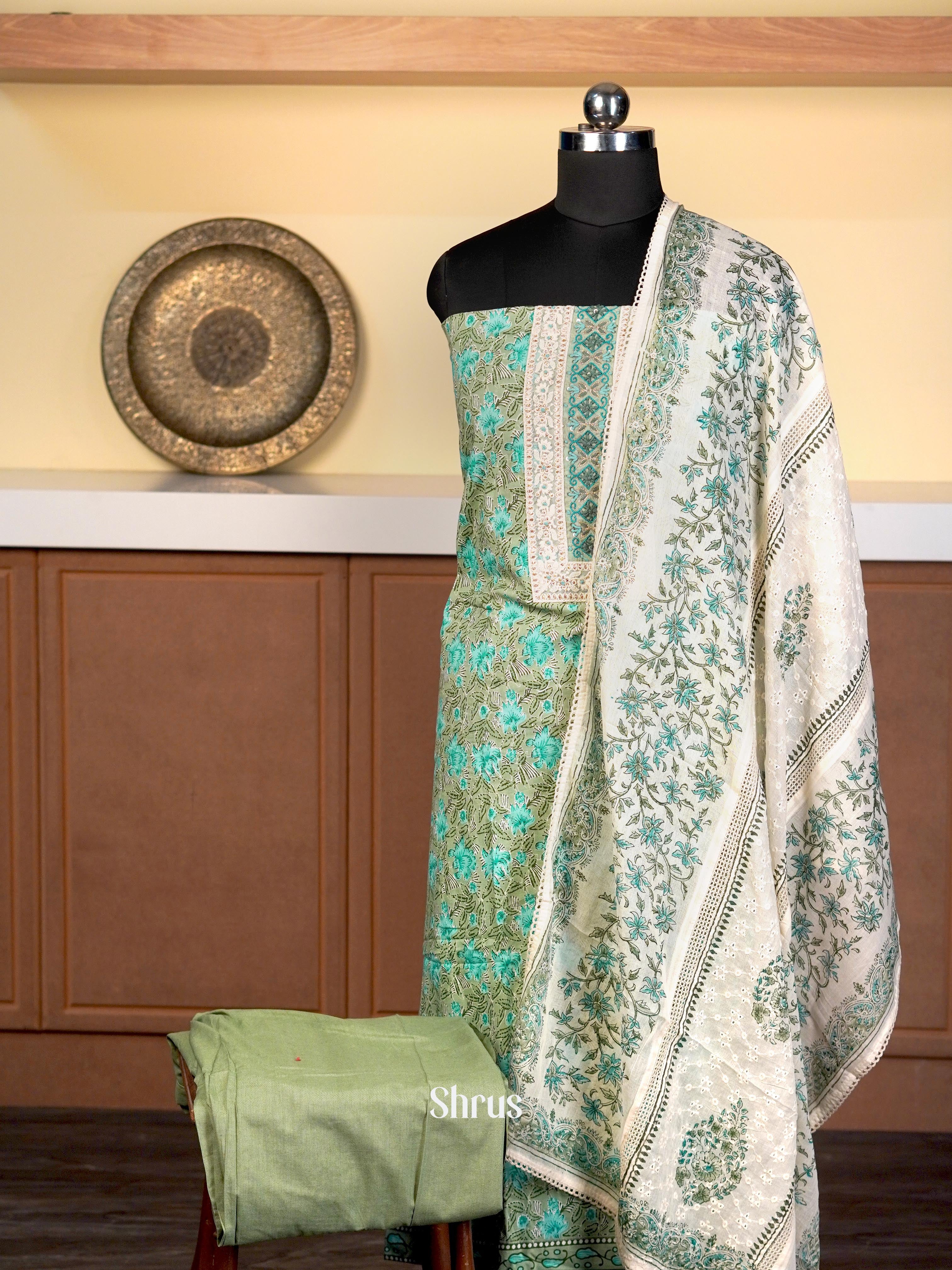 Green & Cream - Cotton salwar - Shop on Shrus.com