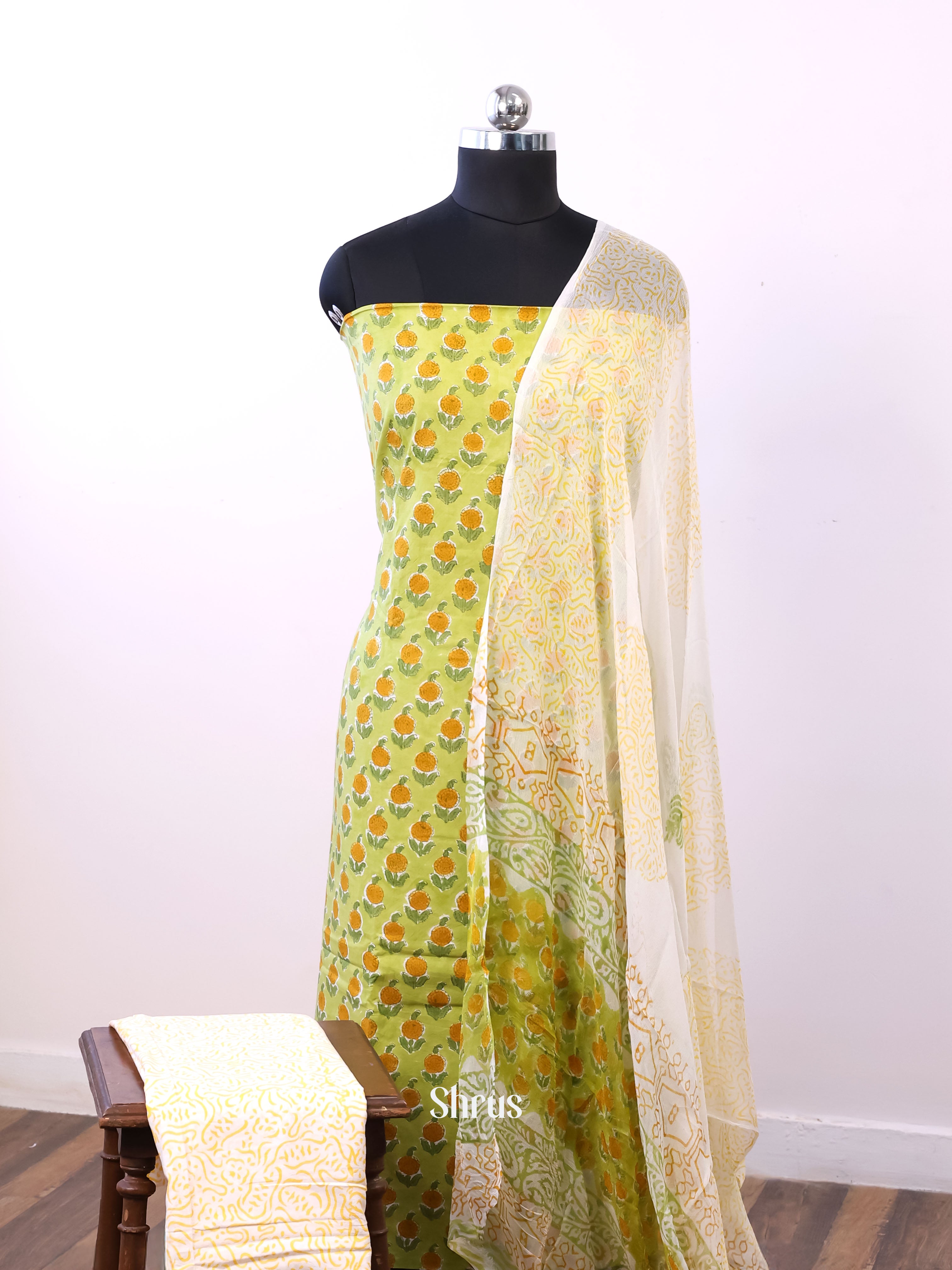 Green & Cream- Cotton salwar - Shop on Shrus.com