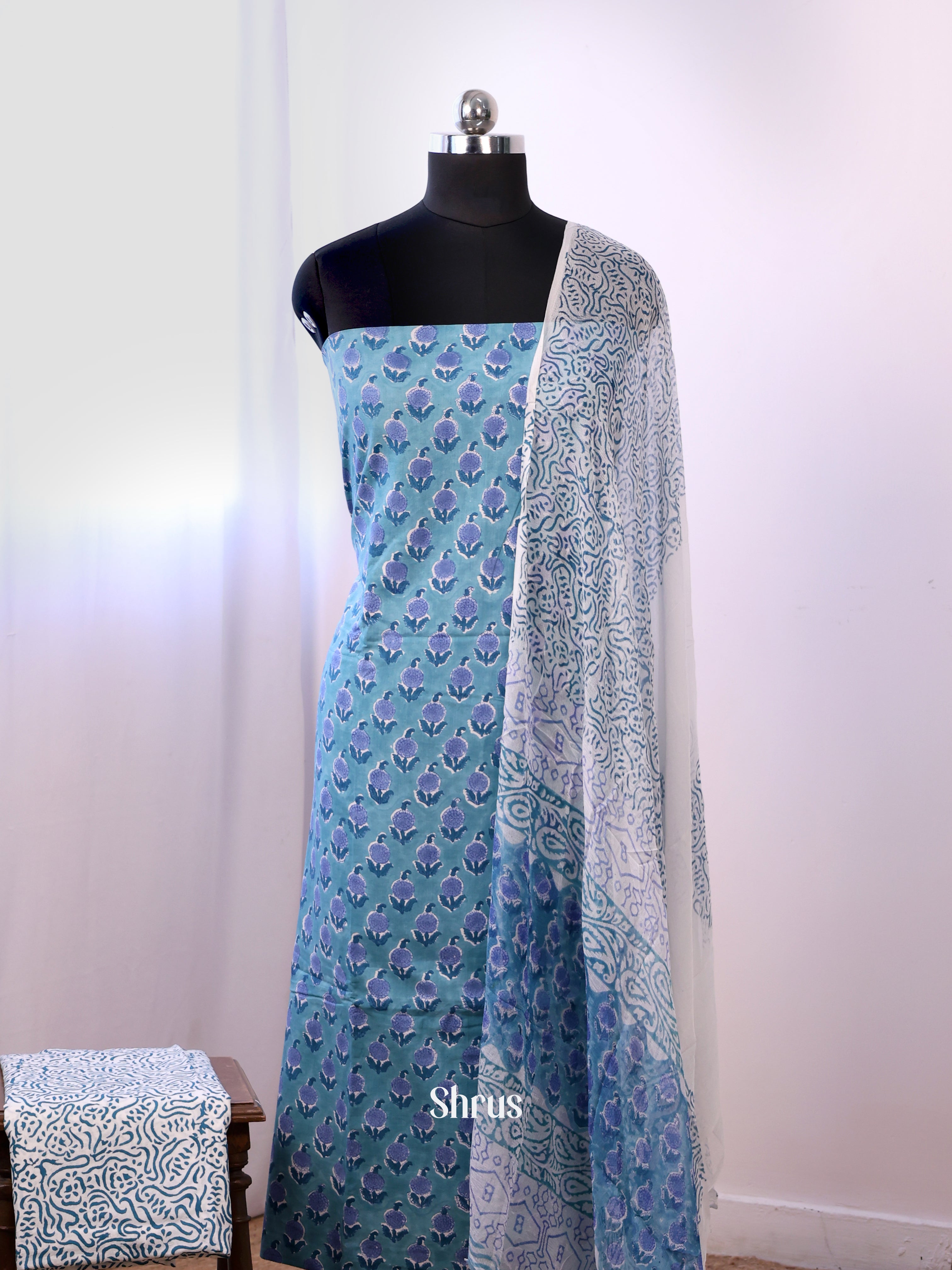 Blue & Cream - Cotton salwar - Shop on Shrus.com