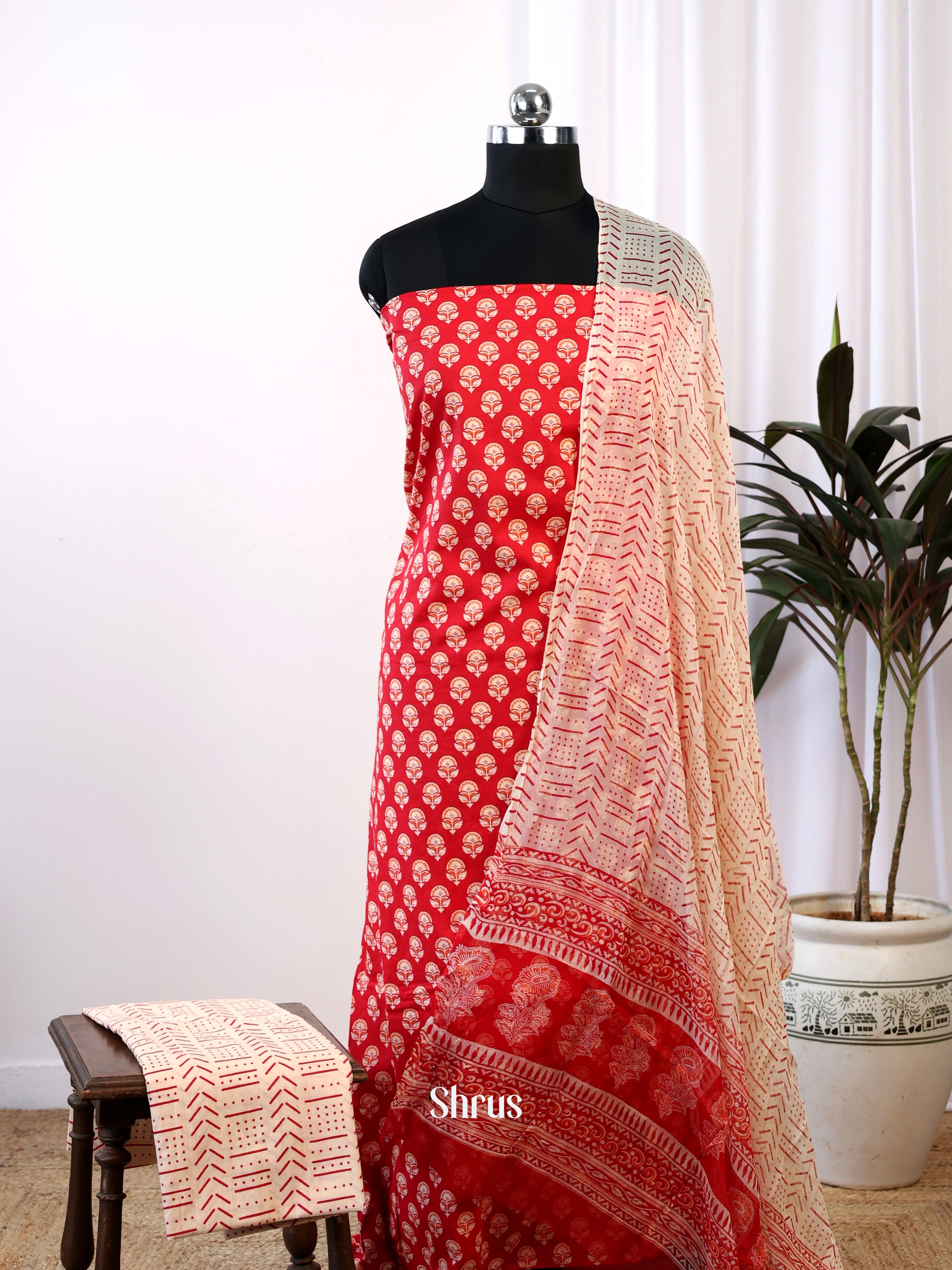 Red & Cream - Cotton salwar - Shop on Shrus.com