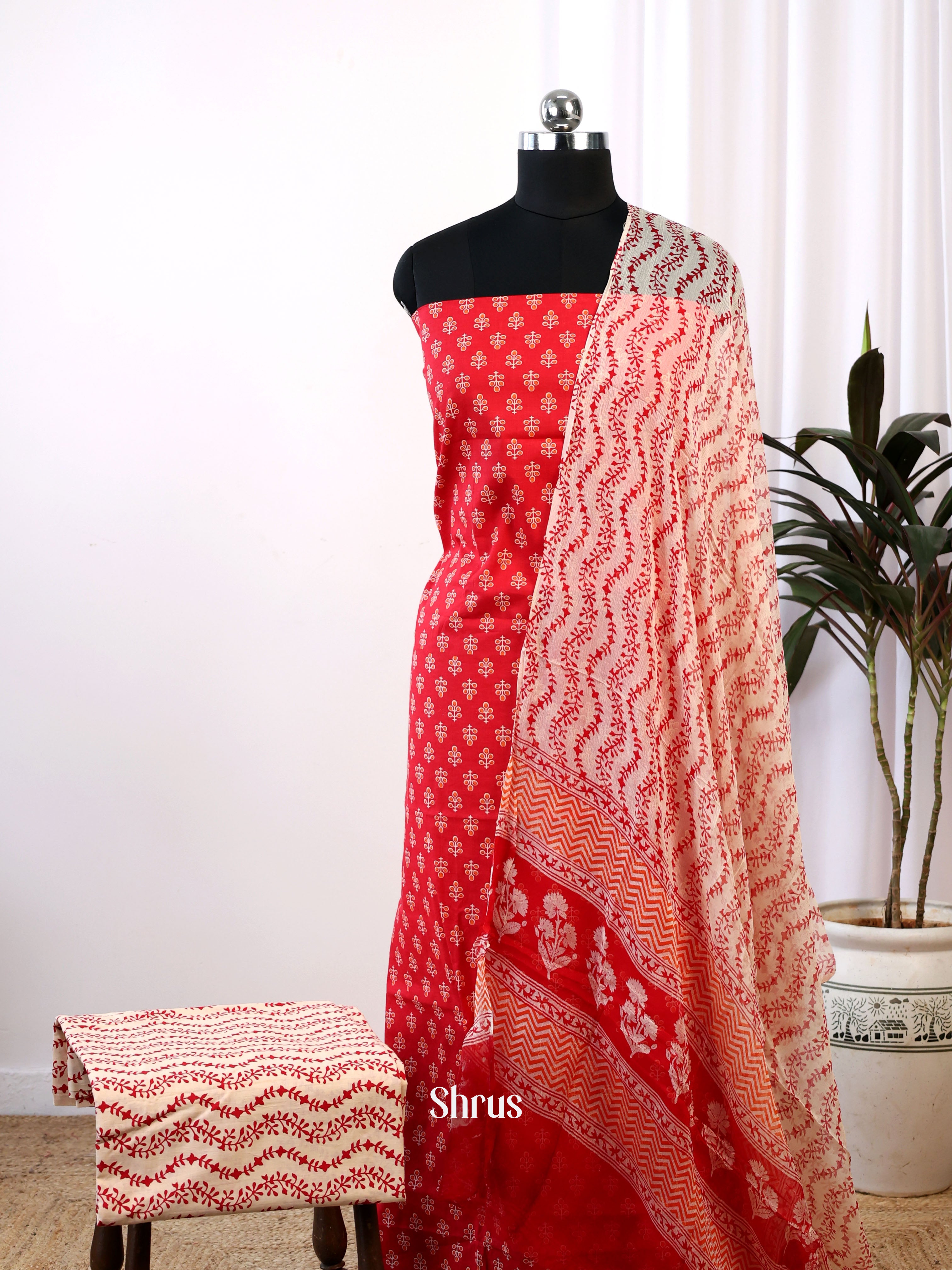 Red & Cream - Cotton salwar - Shop on Shrus.com